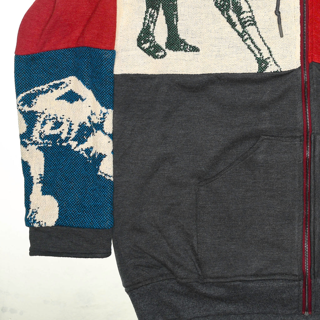 Vintage Basketball Patchwork Tapestry Zip Up Hoodie