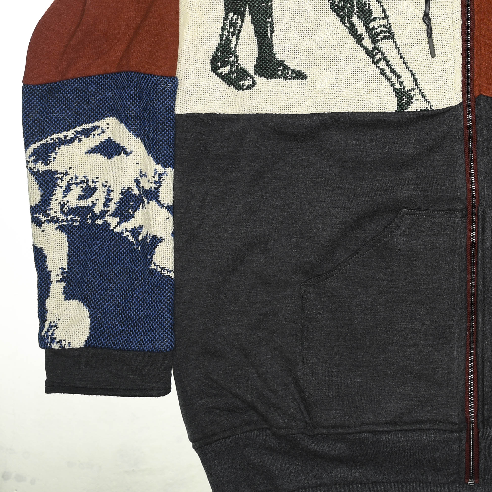 Vintage Basketball Patchwork Tapestry Zip Up Hoodie