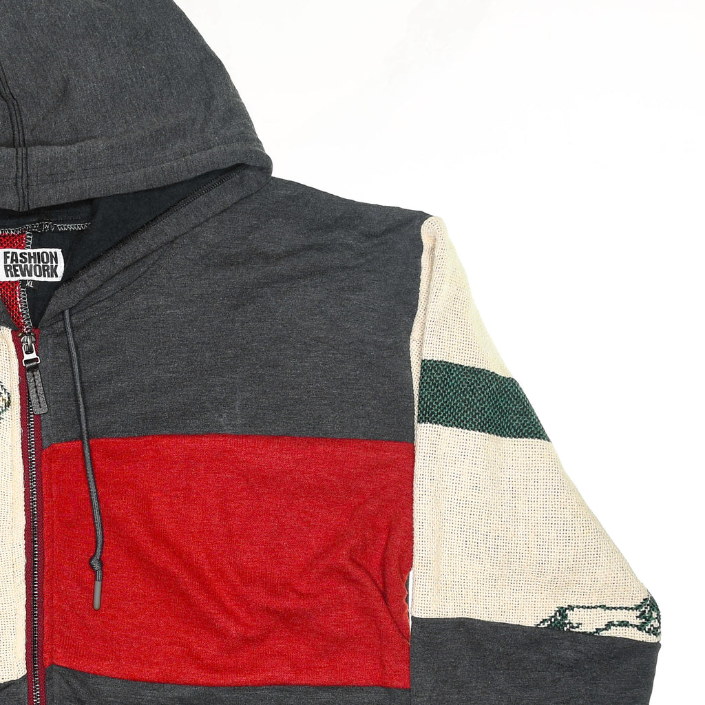 Vintage Basketball Patchwork Tapestry Zip Up Hoodie