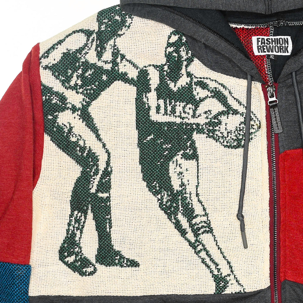 Vintage Basketball Patchwork Tapestry Zip Up Hoodie