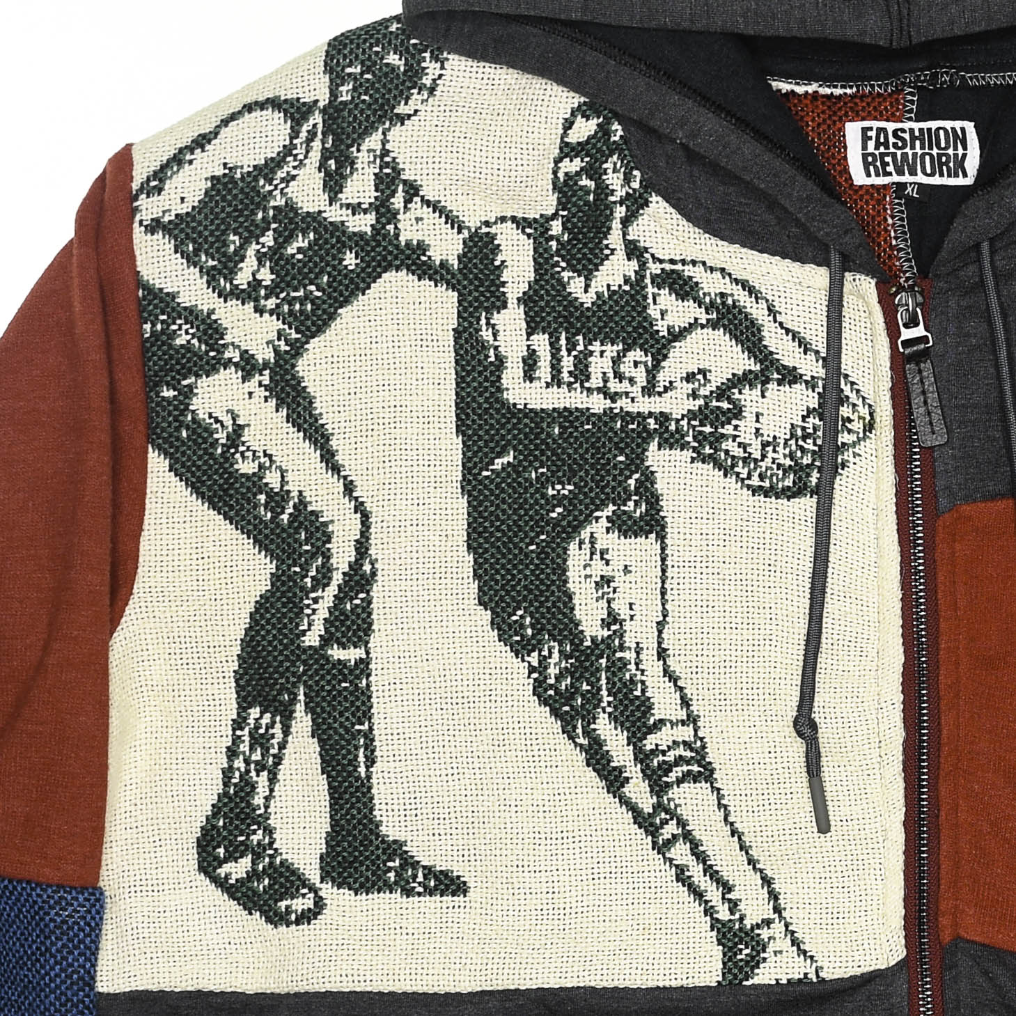 Vintage Basketball Patchwork Tapestry Zip Up Hoodie