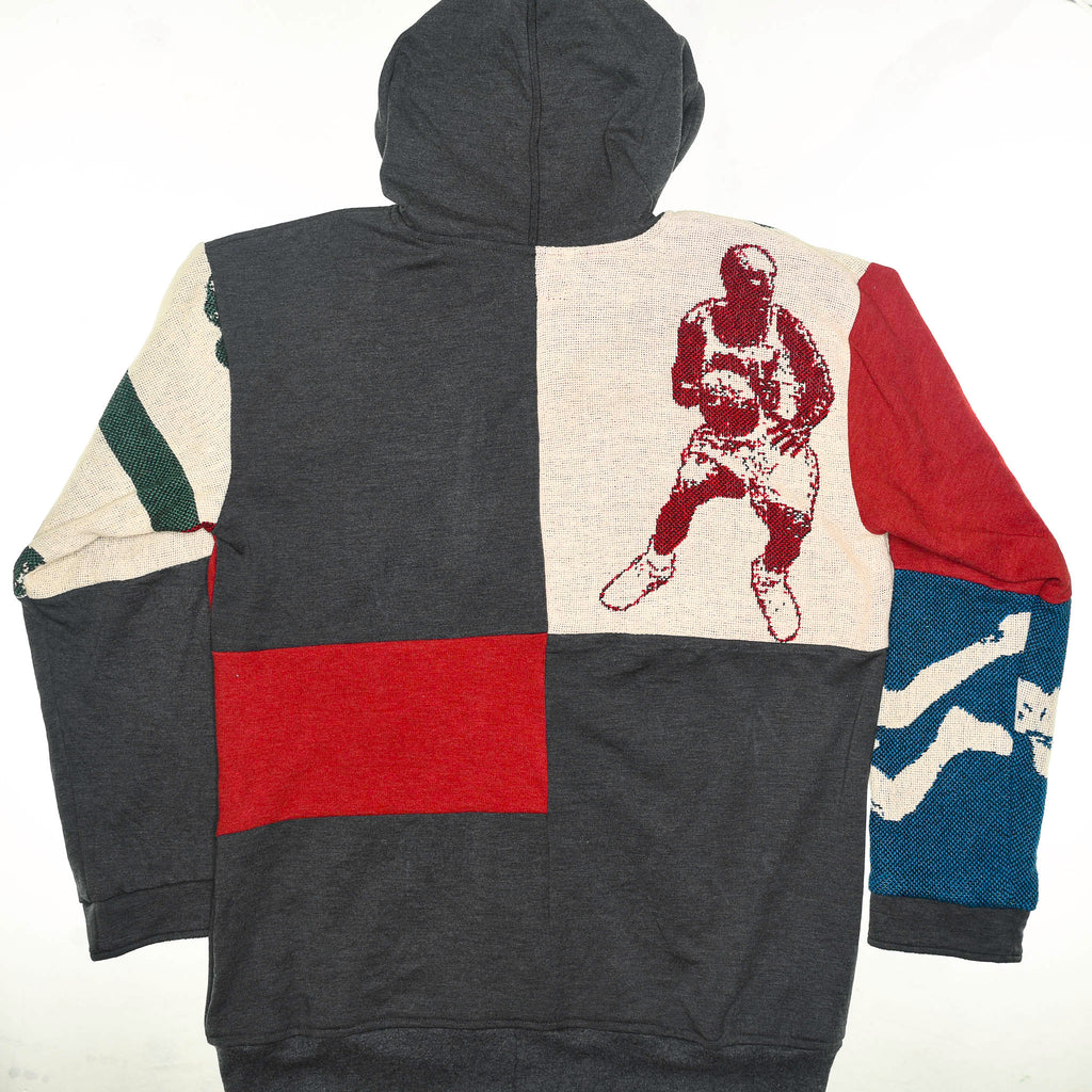 Vintage Basketball Patchwork Tapestry Zip Up Hoodie