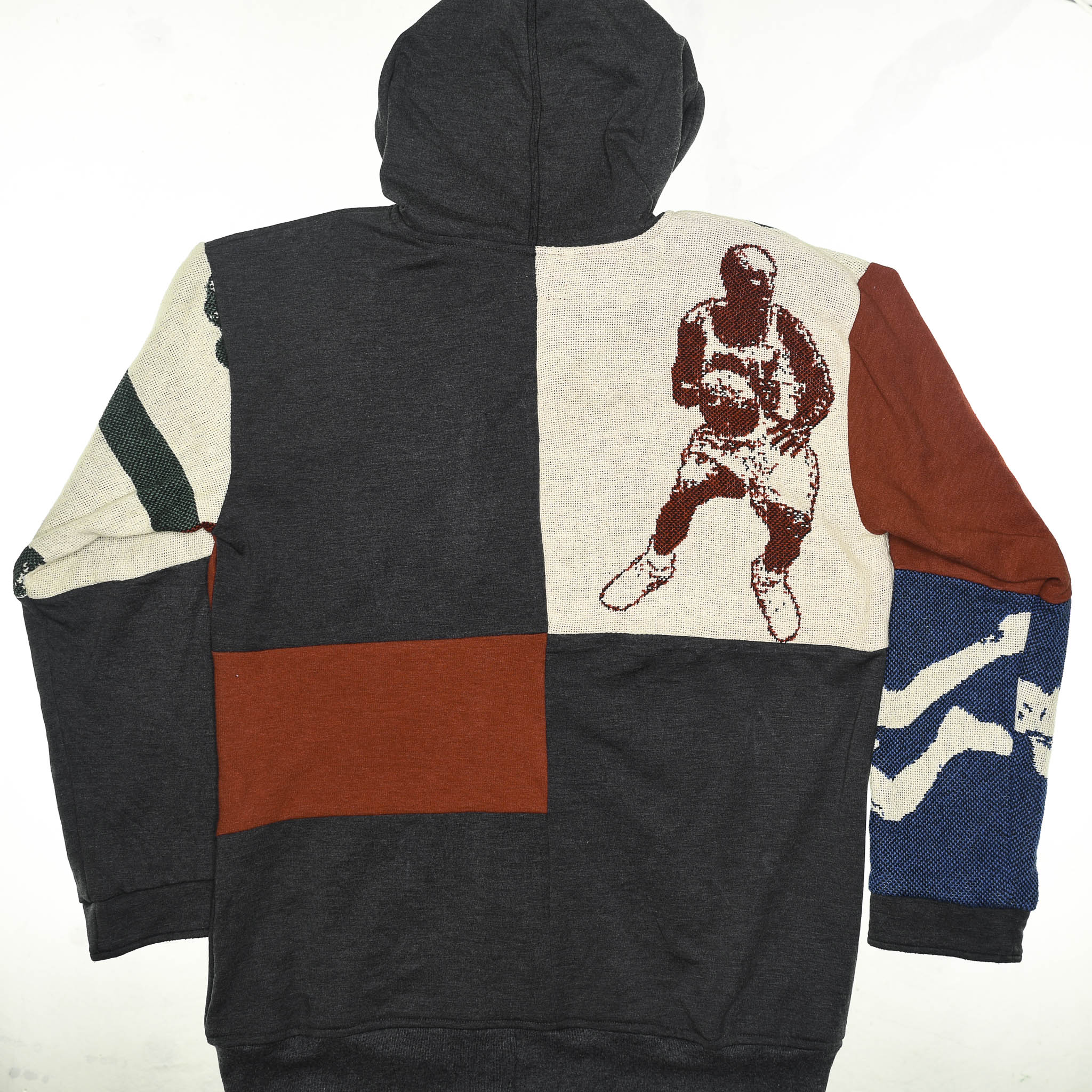 Vintage Basketball Patchwork Tapestry Zip Up Hoodie