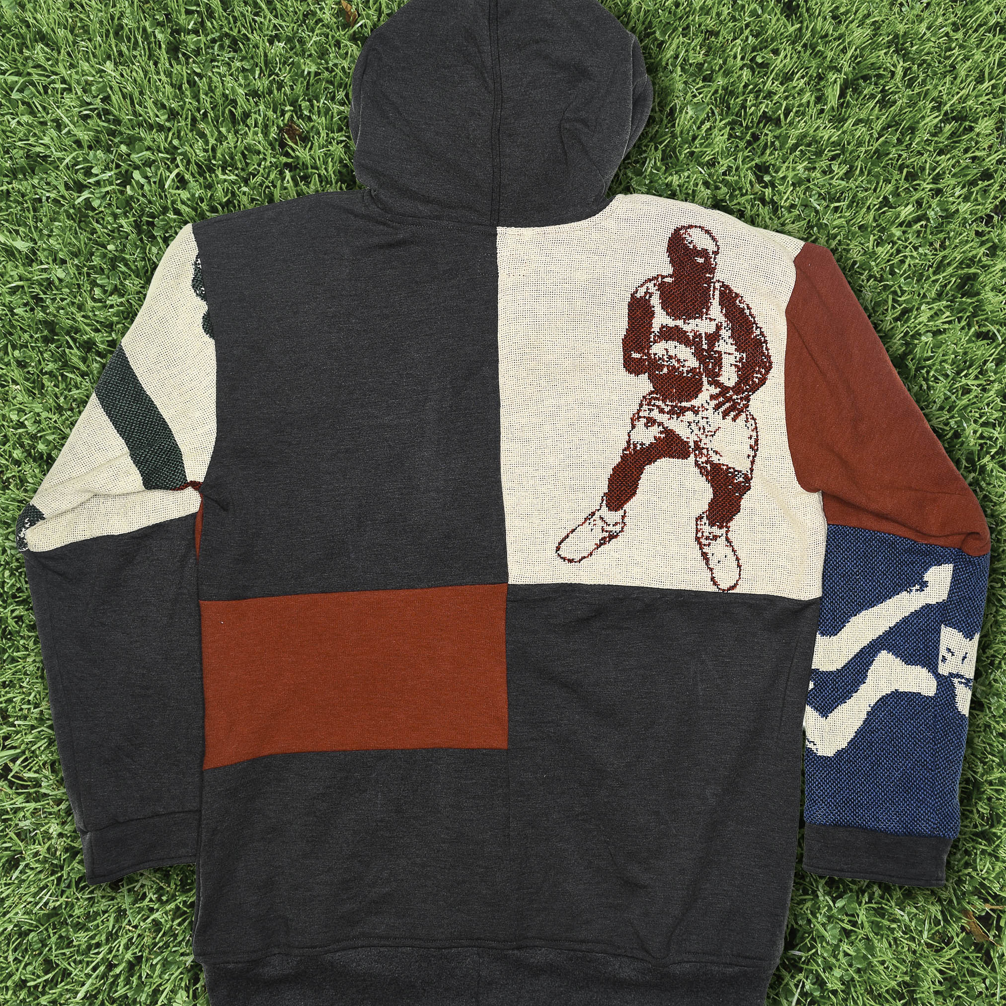 Vintage Basketball Patchwork Tapestry Zip Up Hoodie