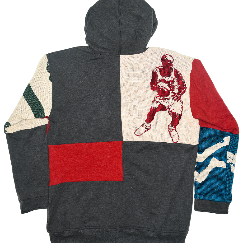 Retro Basketball Patchwork Tapestry Zip Up Hoodie