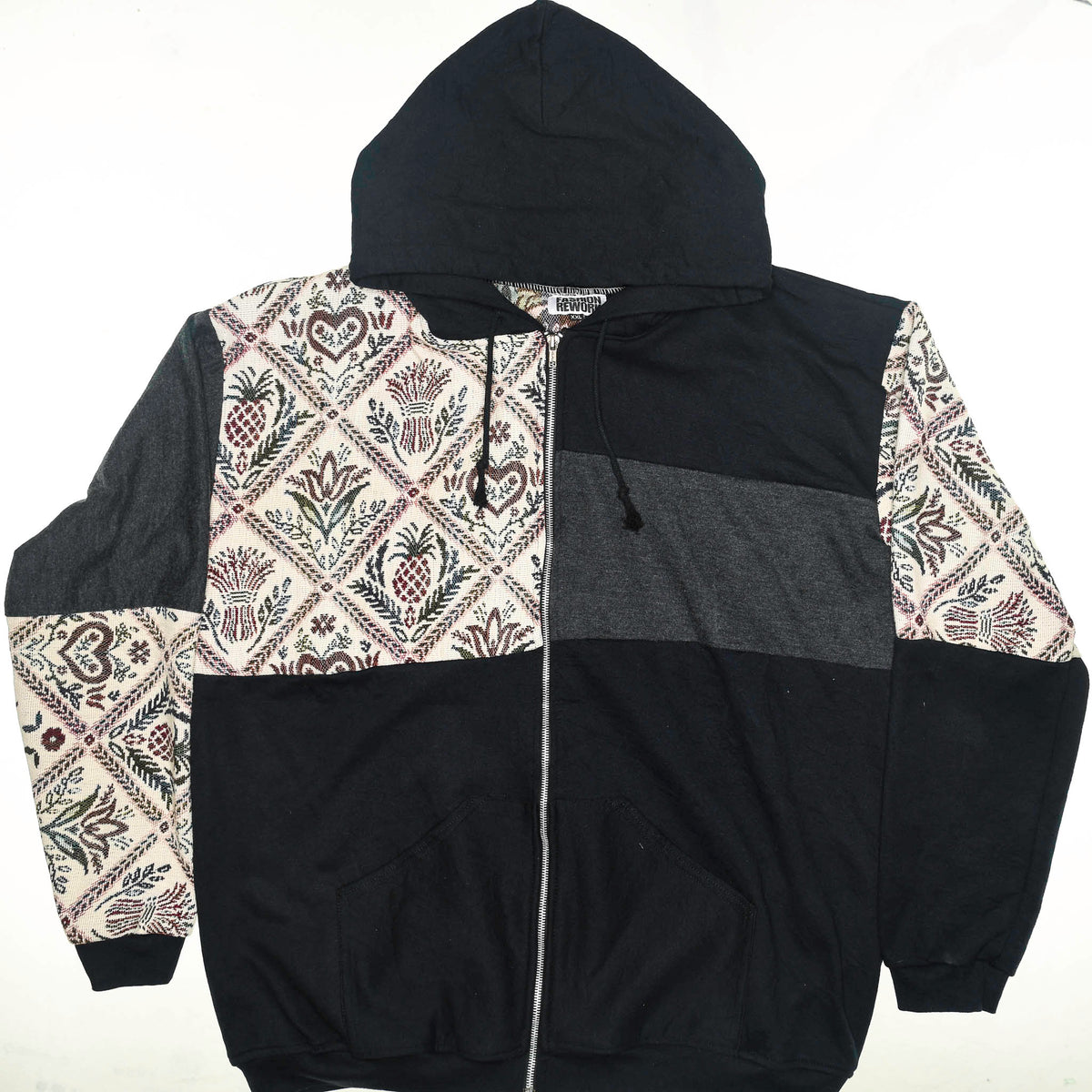 Unique Print Patchwork Tapestry Zip Up Hoodie