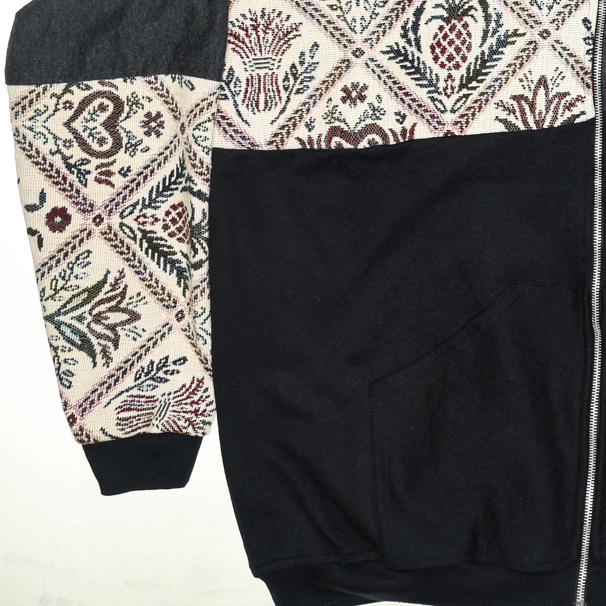Unique Print Patchwork Tapestry Zip Up Hoodie