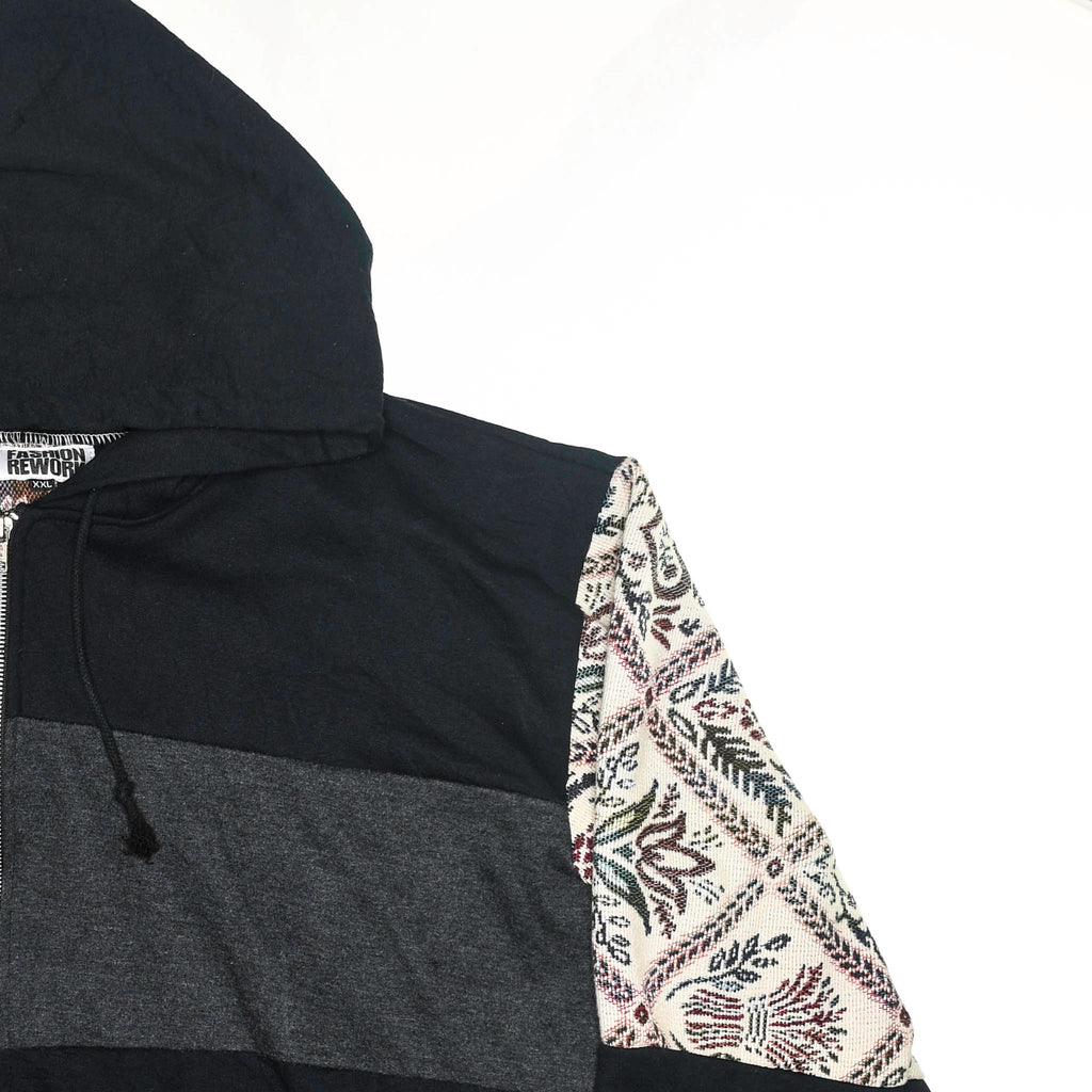 Unique Print Patchwork Tapestry Zip Up Hoodie