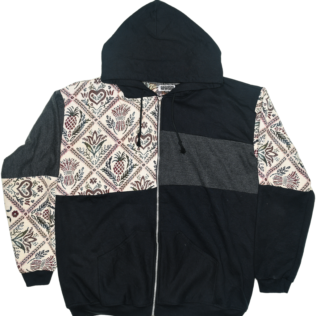 Unique Print Patchwork Tapestry Zip Up Hoodie