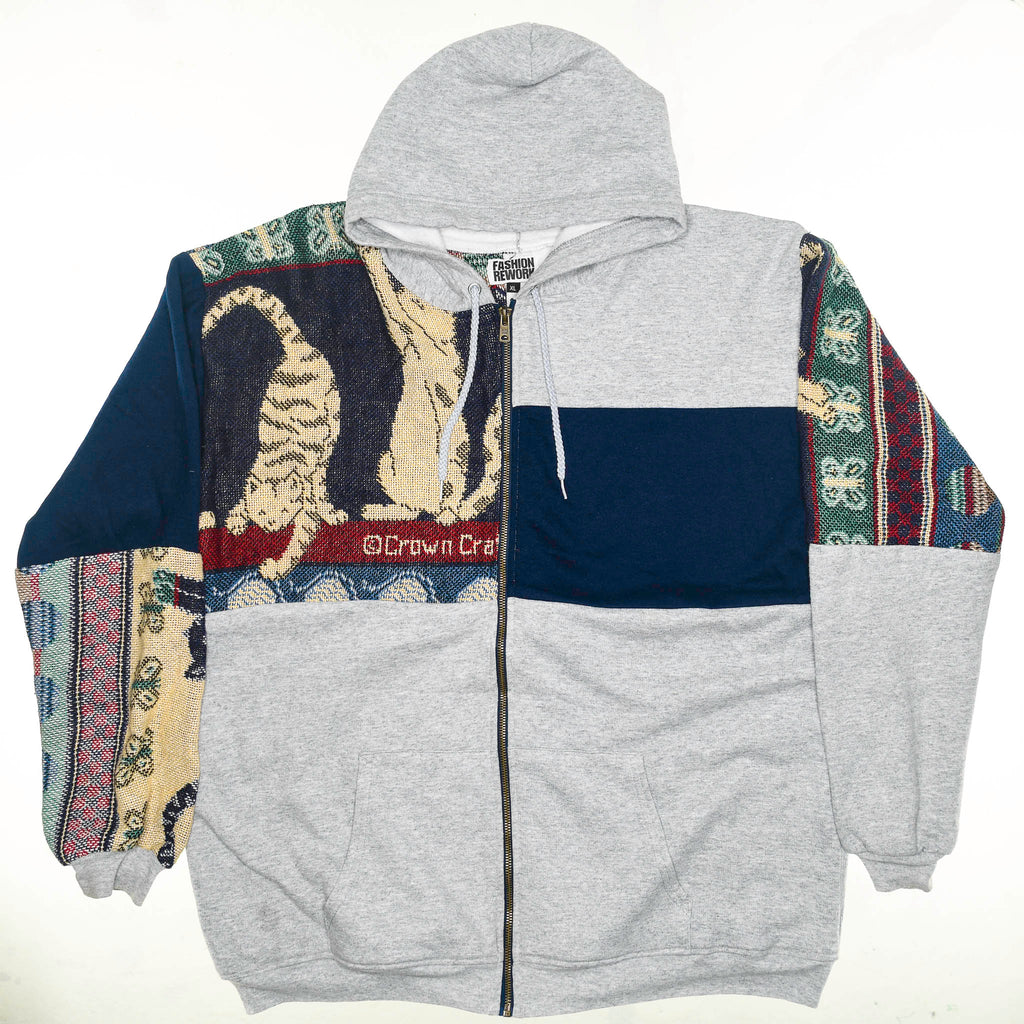 Playing Cats Patchwork Tapestry Zip Up Hoodie