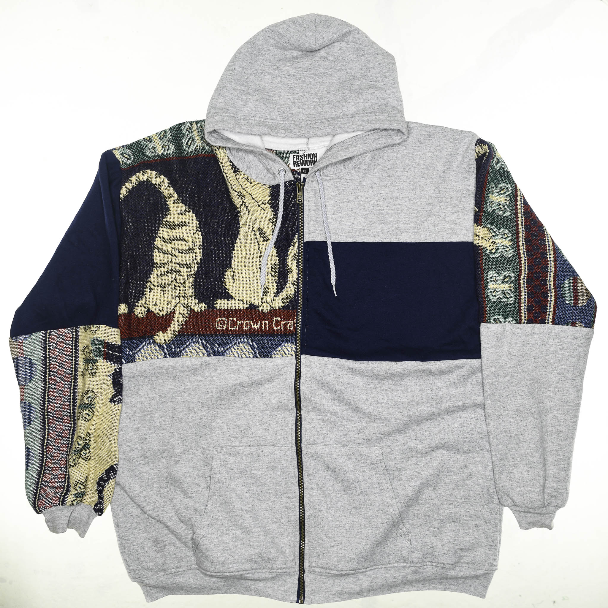 Playing Cats Patchwork Tapestry Zip Up Hoodie