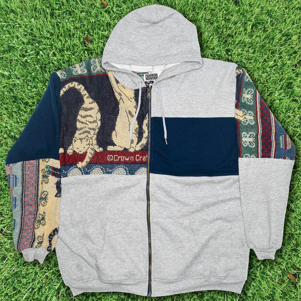 Playing Cats Patchwork Tapestry Zip Up Hoodie