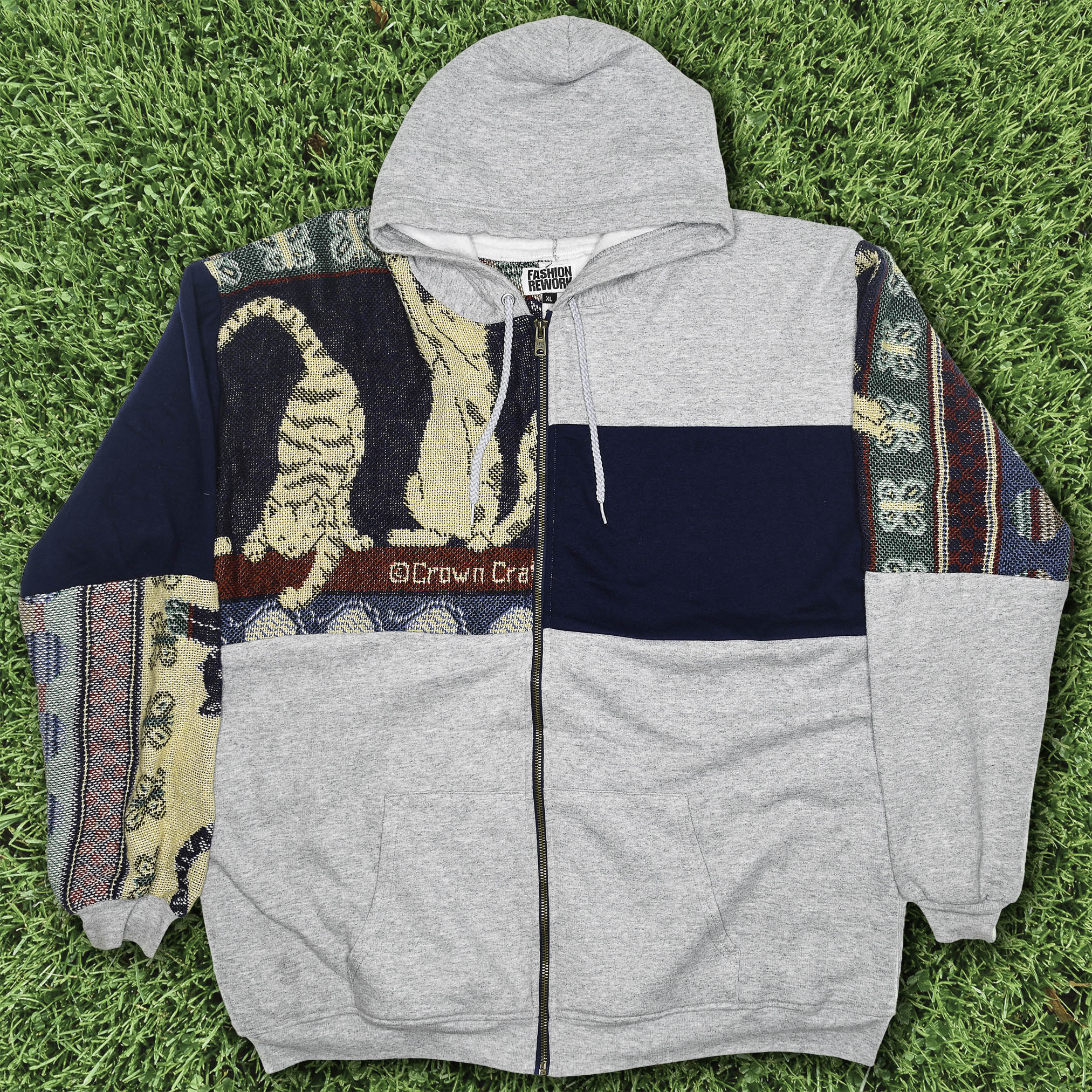 Playing Cats Patchwork Tapestry Zip Up Hoodie