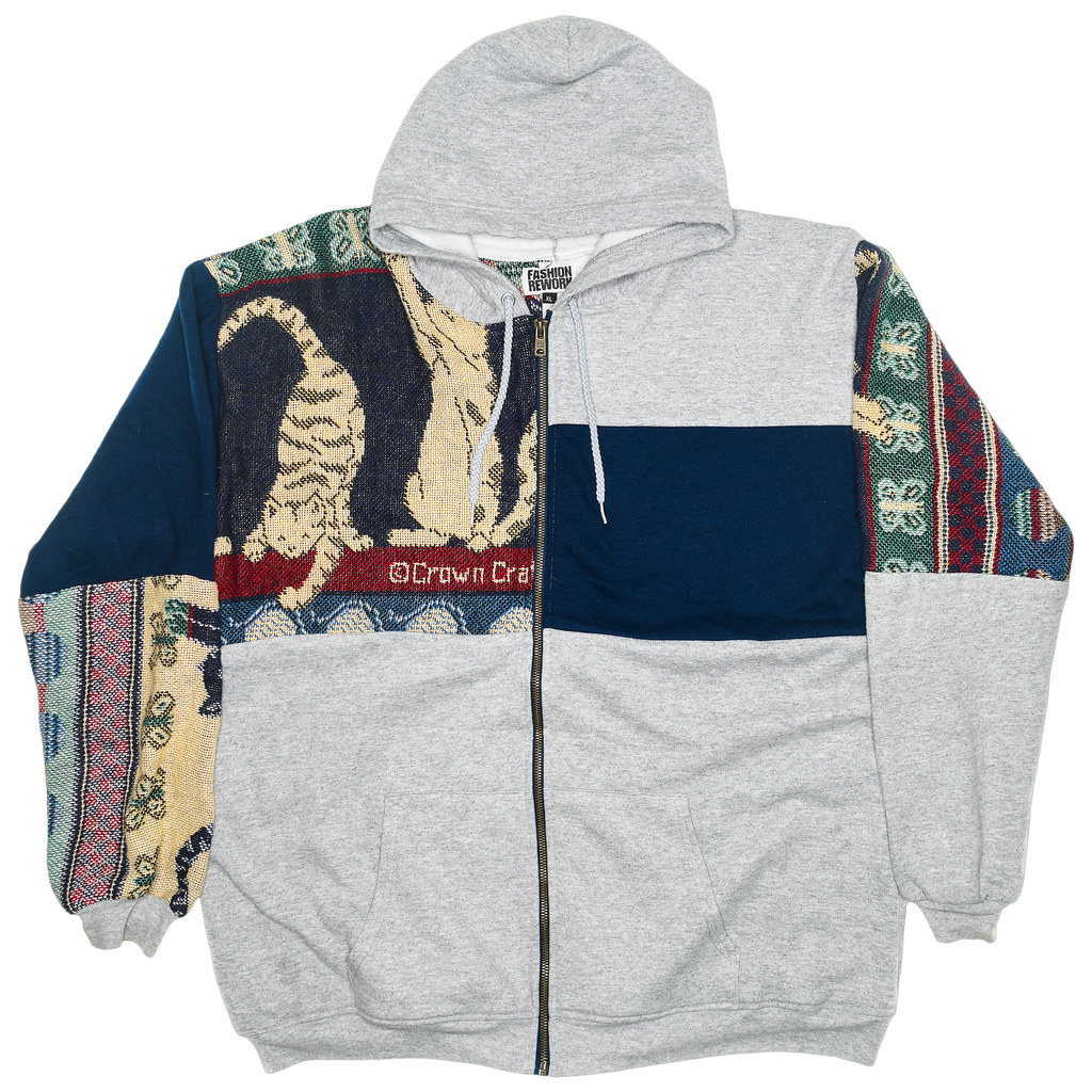 Playing Cats Patchwork Tapestry Zip Up Hoodie