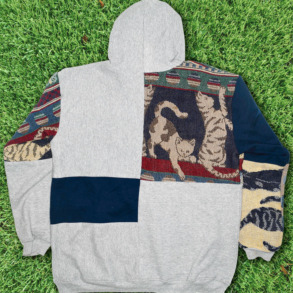 Playing Cats Patchwork Tapestry Zip Up Hoodie