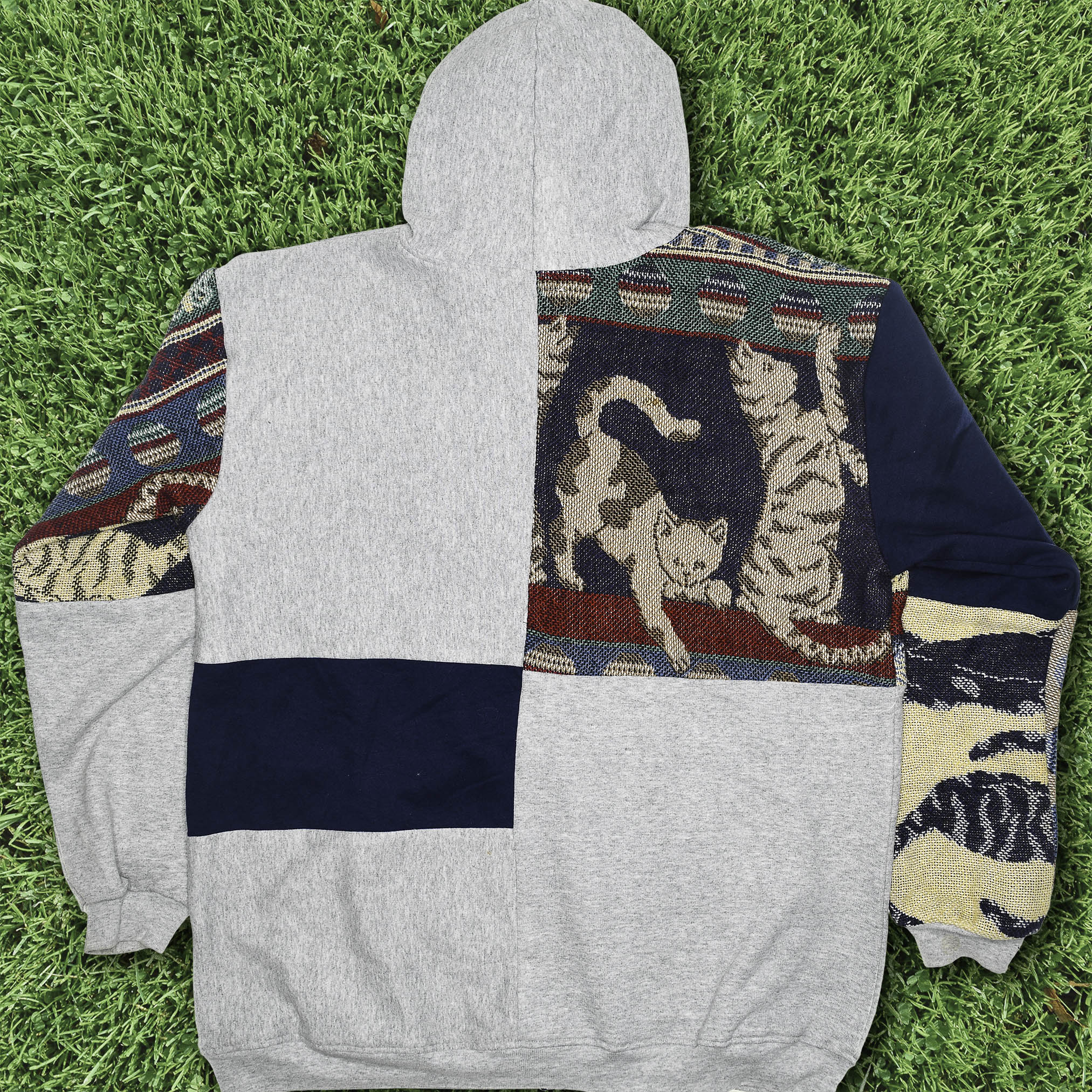 Playing Cats Patchwork Tapestry Zip Up Hoodie