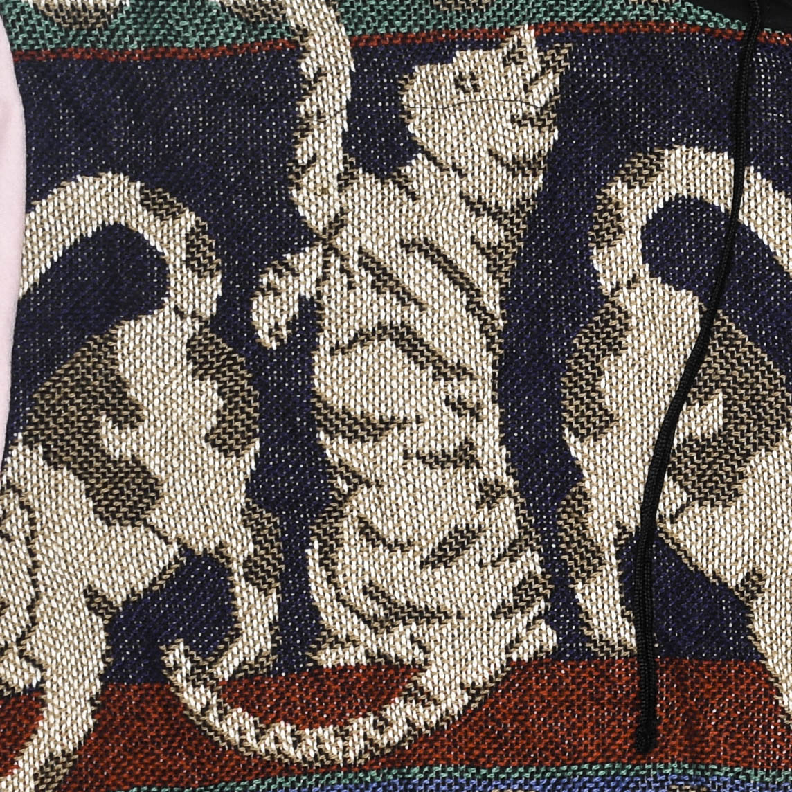 Playful Cat Patchwork Tapestry Zip Up Hoodie
