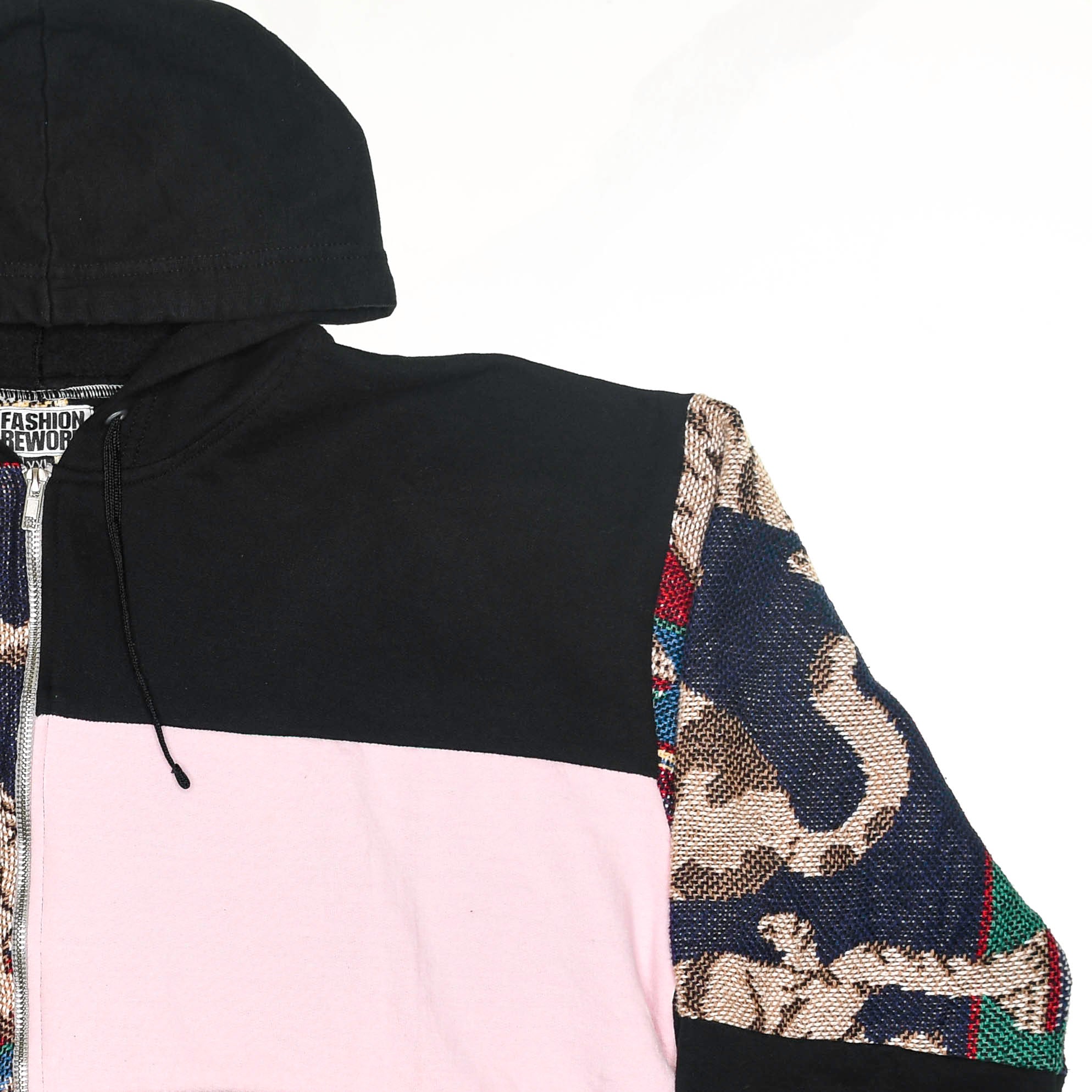 Playful Cat Patchwork Tapestry Zip Up Hoodie