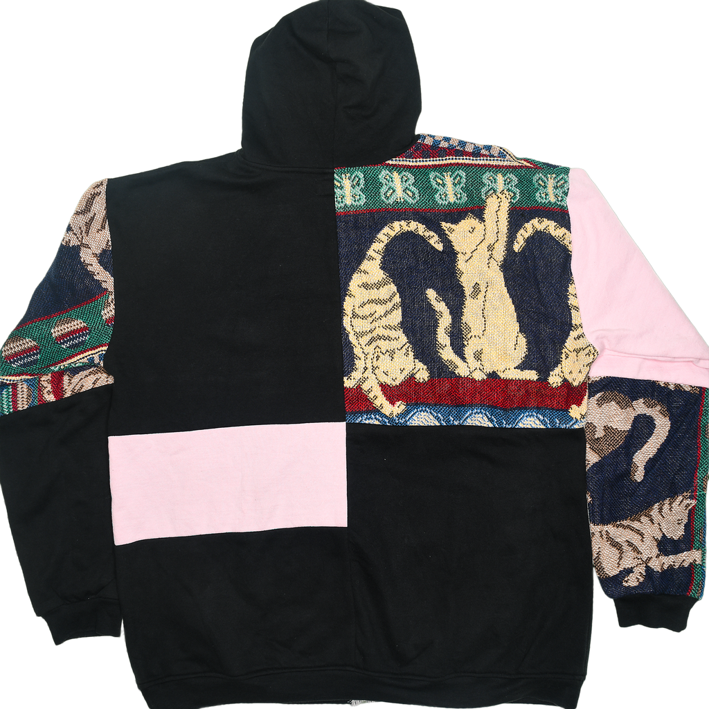 Playful Cat Patchwork Tapestry Zip Up Hoodie