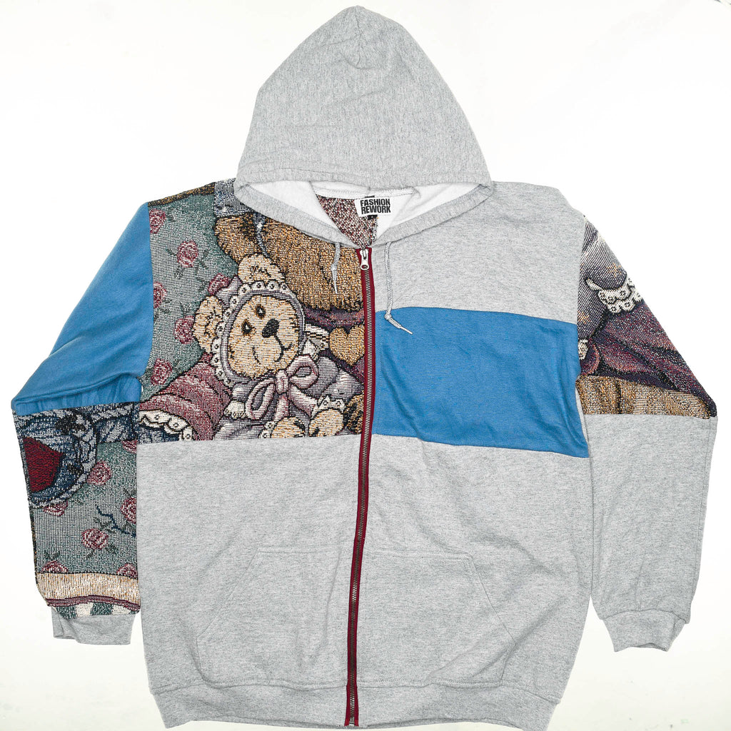 Teddy Bear Patchwork Tapestry Zip Up Hoodie