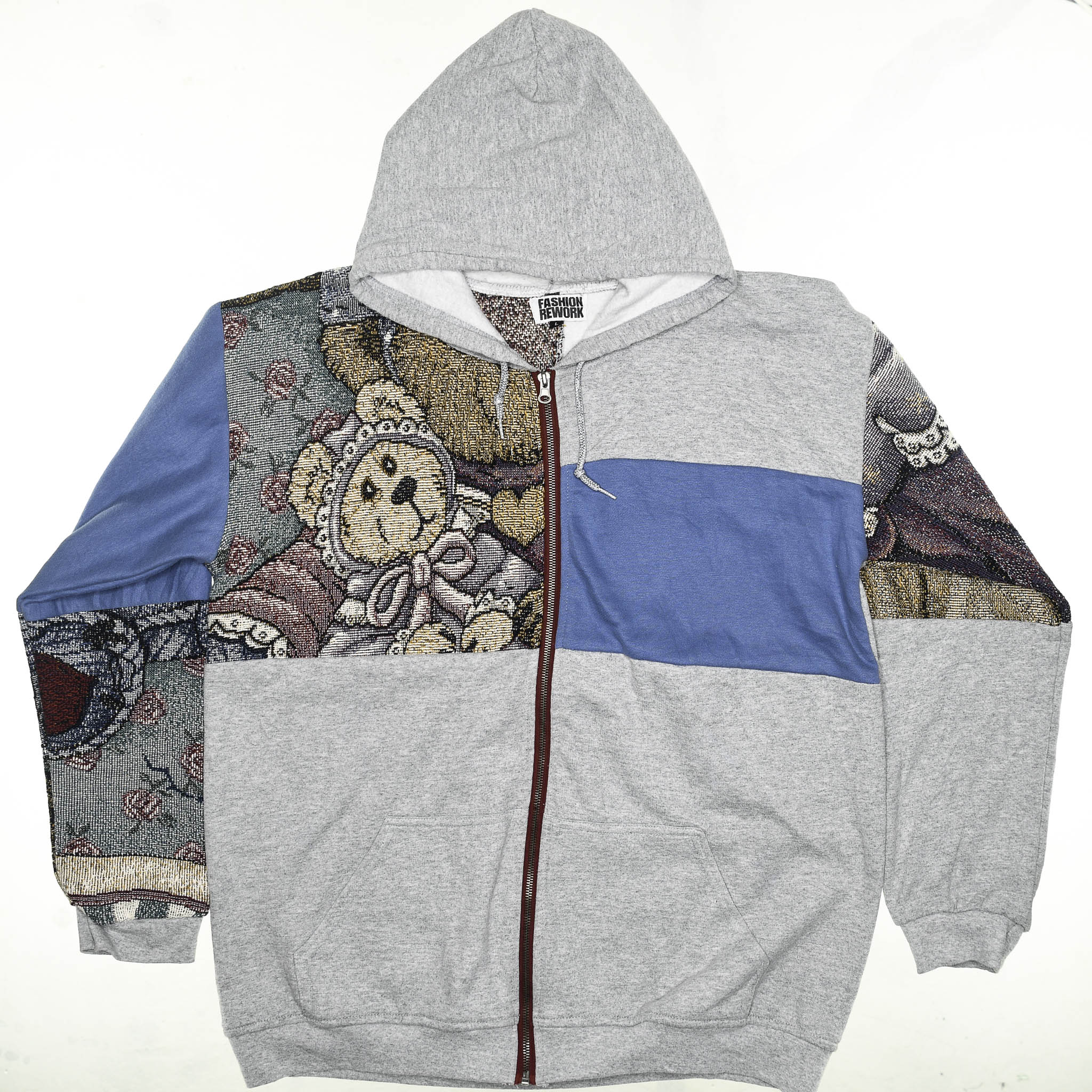 Teddy Bear Patchwork Tapestry Zip Up Hoodie