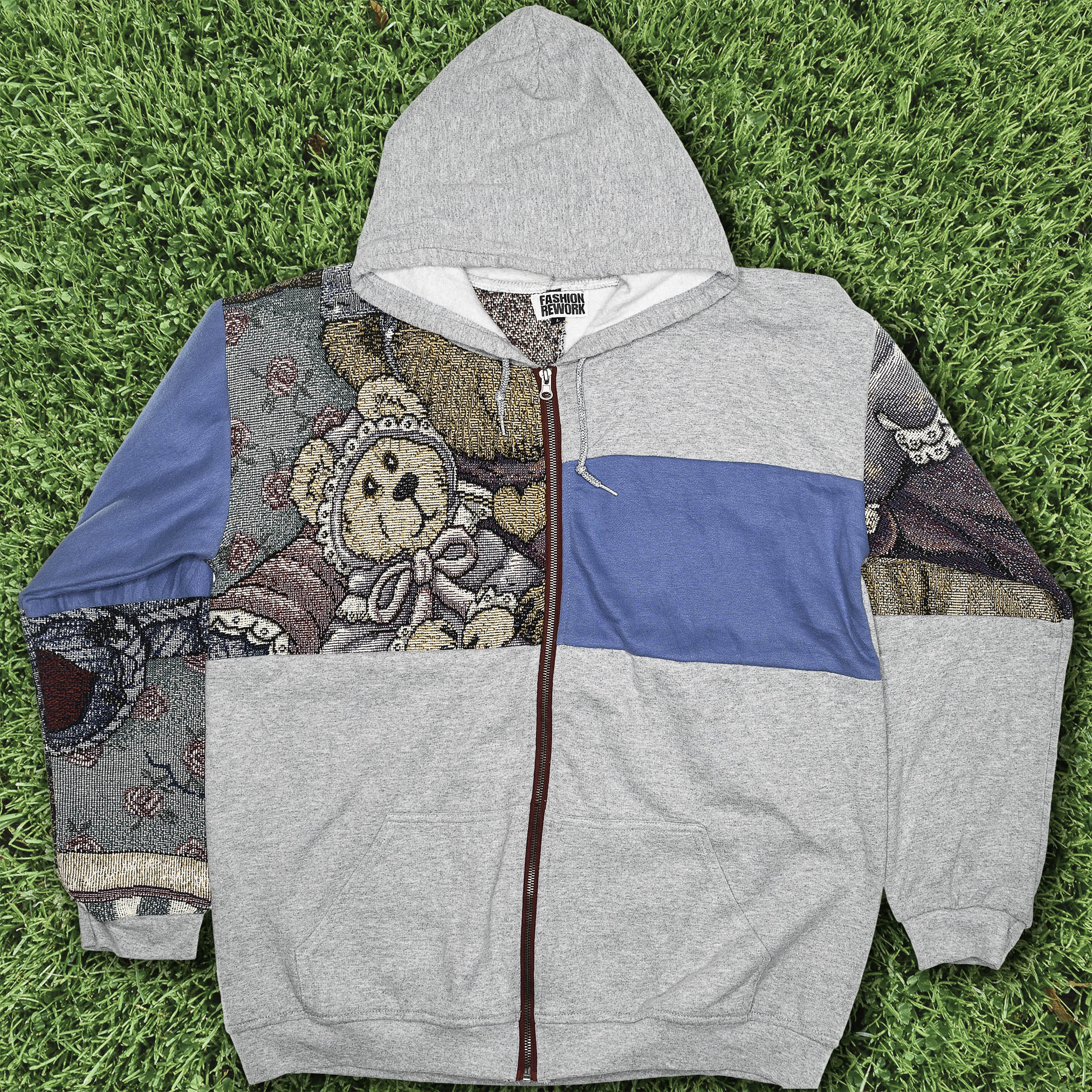 Teddy Bear Patchwork Tapestry Zip Up Hoodie