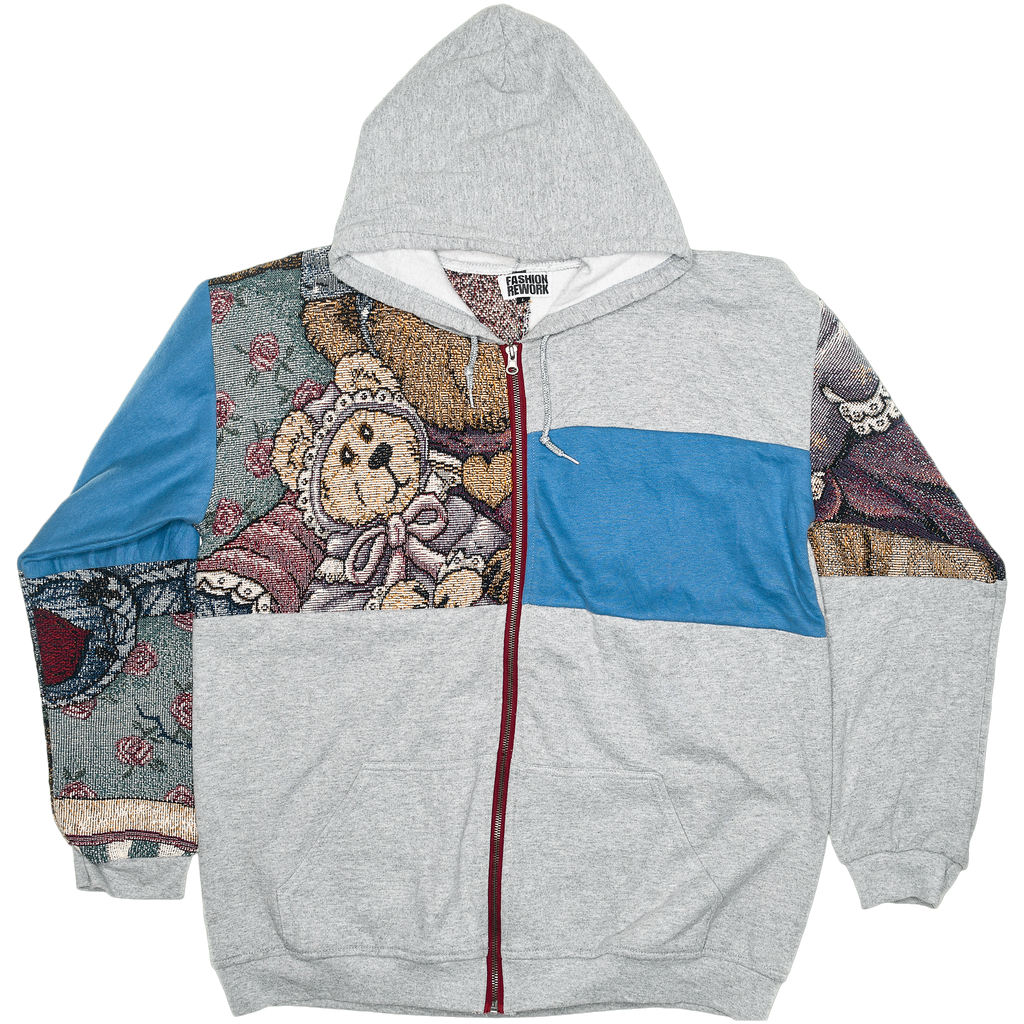 Teddy Bear Patchwork Tapestry Zip Up Hoodie