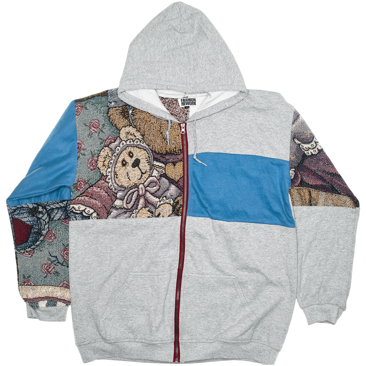 Teddy Bear Patchwork Tapestry Zip Up Hoodie