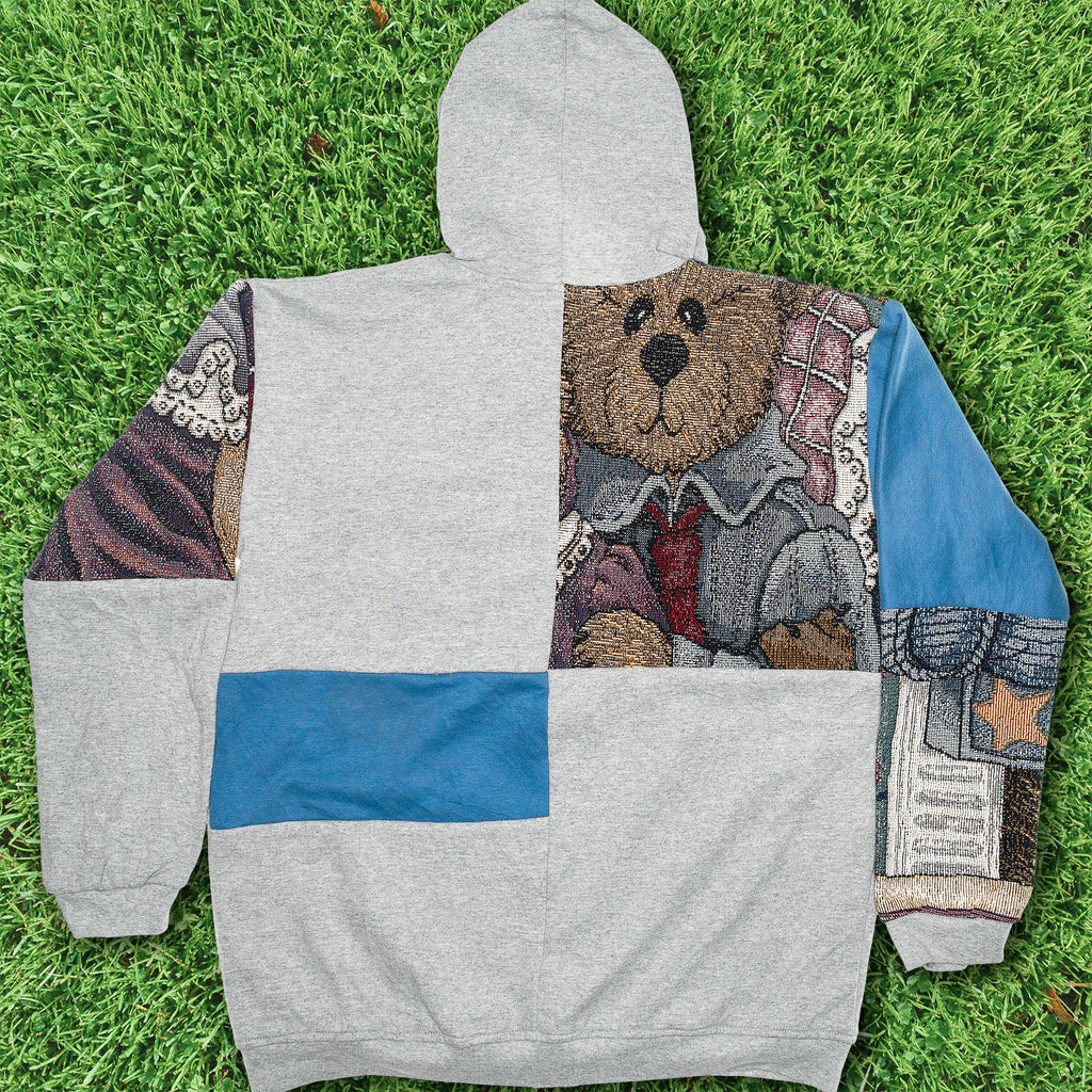 Teddy Bear Patchwork Tapestry Zip Up Hoodie