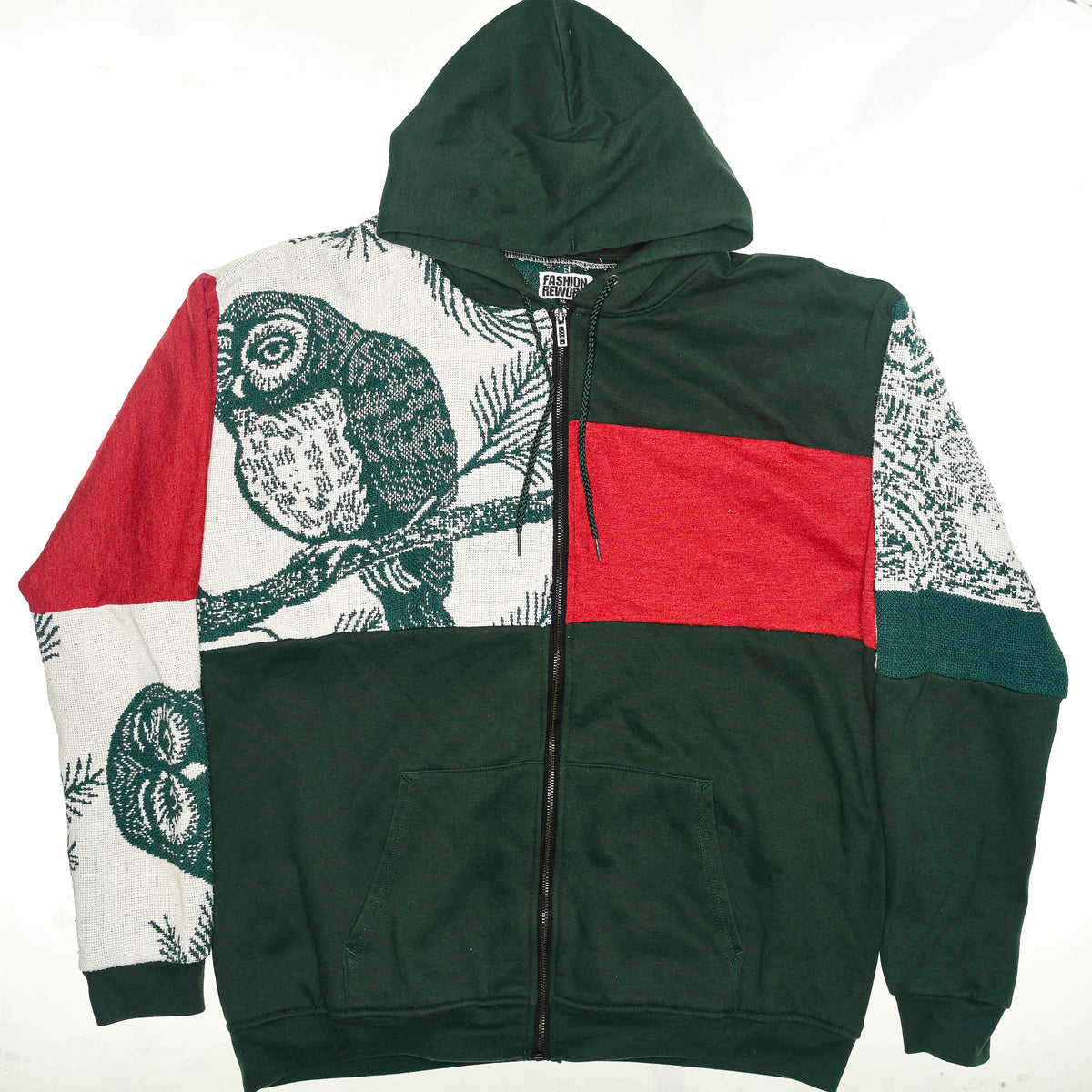 Owl Patchwork Tapestry Zip Up Hoodie