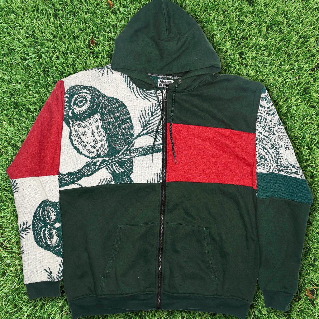 Owl Patchwork Tapestry Zip Up Hoodie