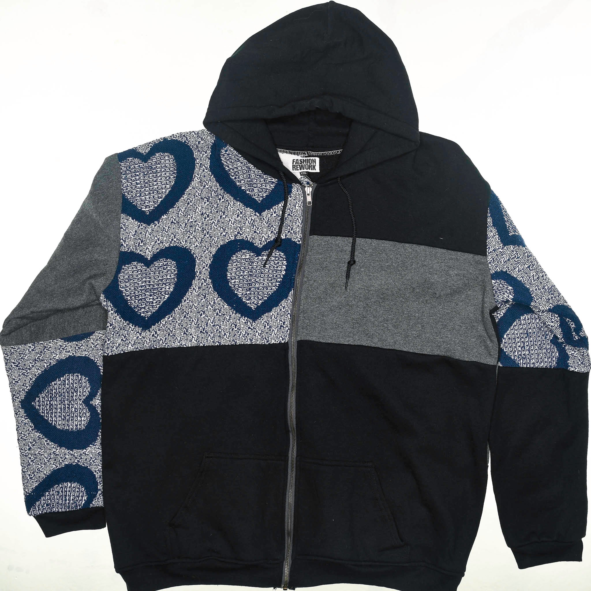 Blue Heart Patchwork Tapestry Zip Up Hoodie