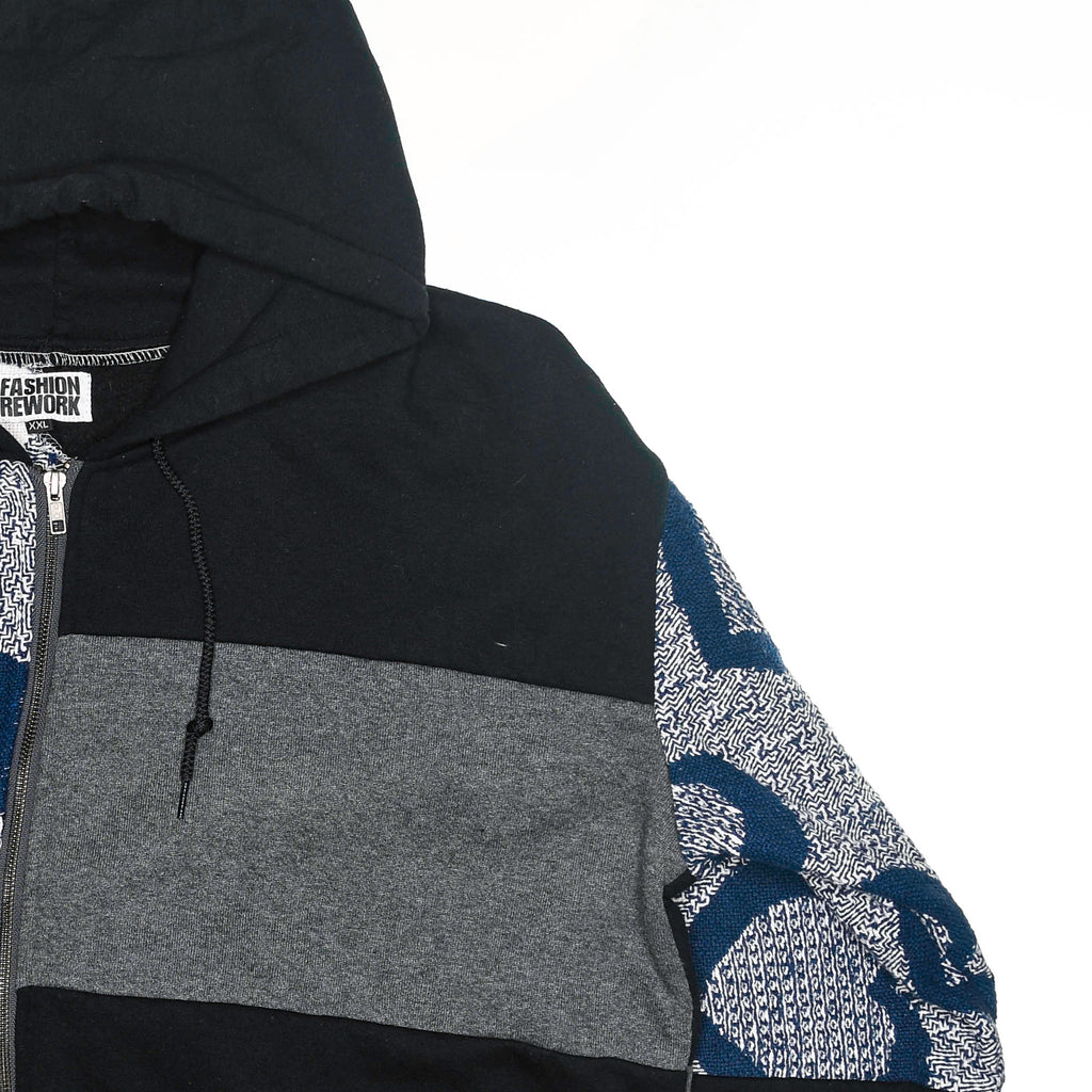 Blue Heart Patchwork Tapestry Zip Up Hoodie