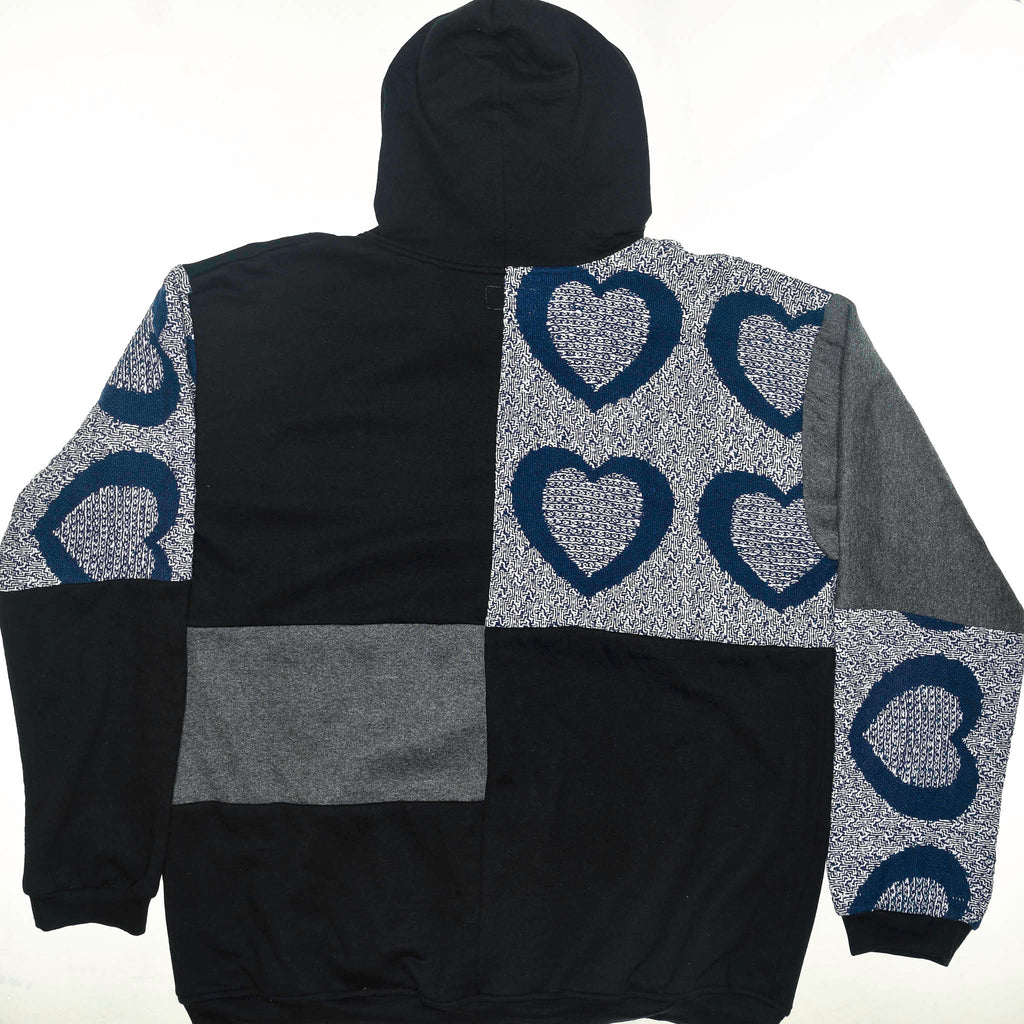 Blue Heart Patchwork Tapestry Zip Up Hoodie