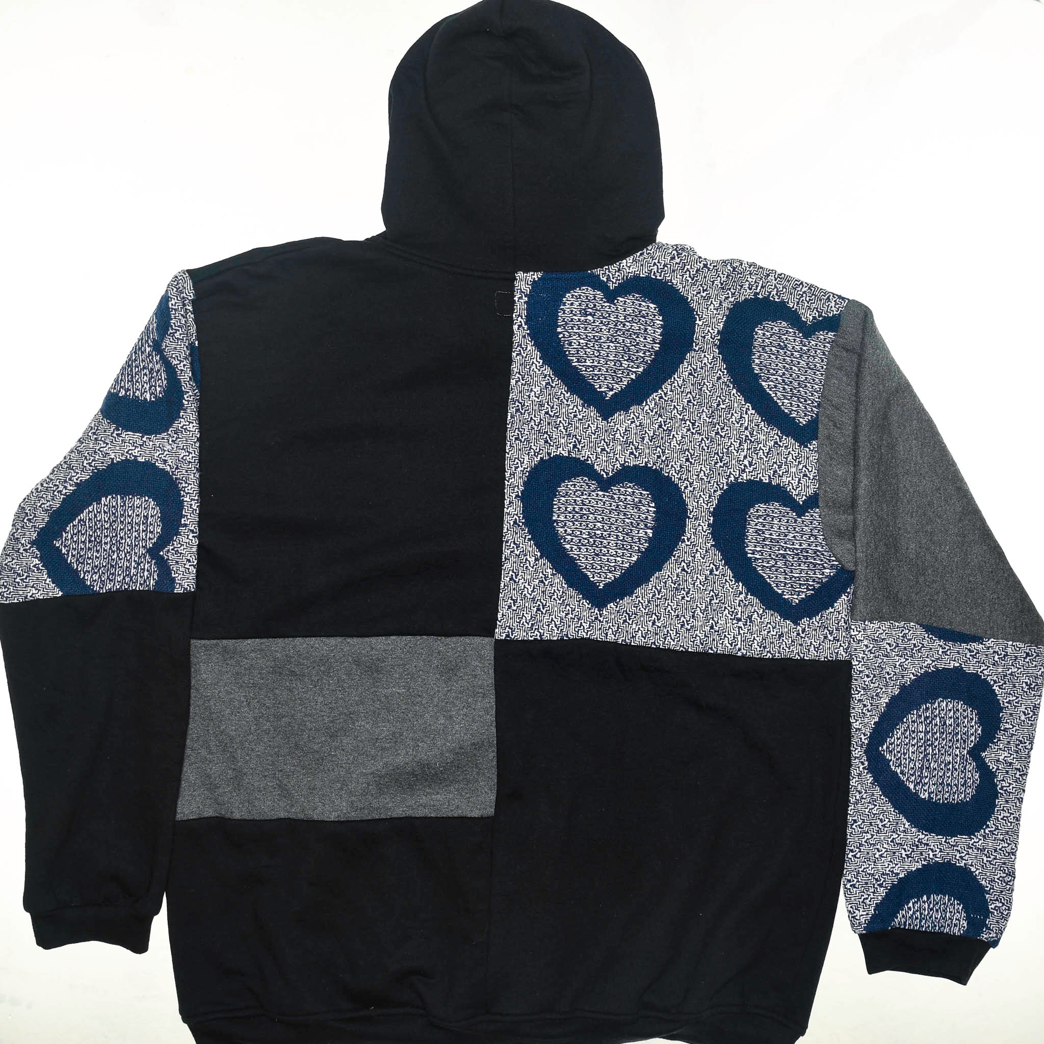 Blue Heart Patchwork Tapestry Zip Up Hoodie