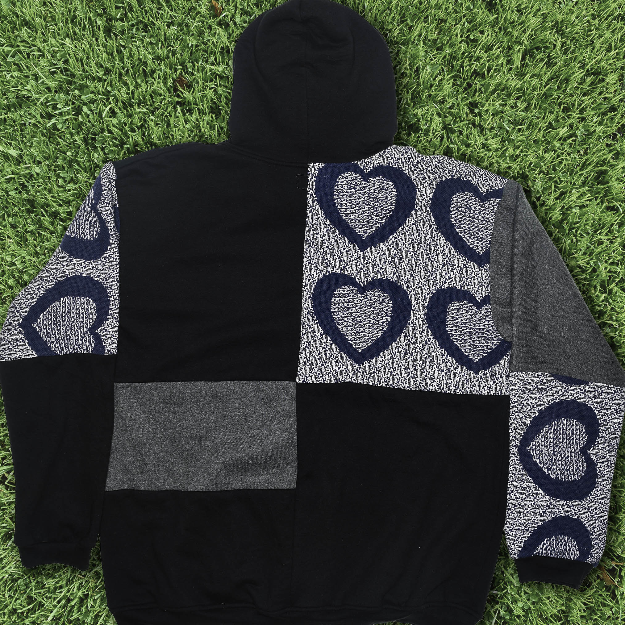 Blue Heart Patchwork Tapestry Zip Up Hoodie