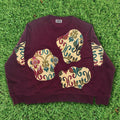 Burgundy Patchwork Appliqué Amoeba Tapestry Pullover