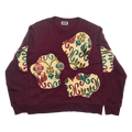 Burgundy Patchwork Appliqué Amoeba Tapestry Pullover