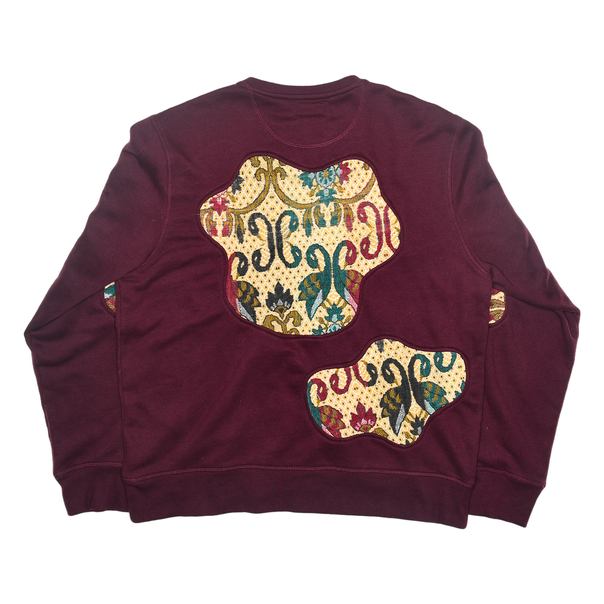 Burgundy Patchwork Appliqué Amoeba Tapestry Pullover