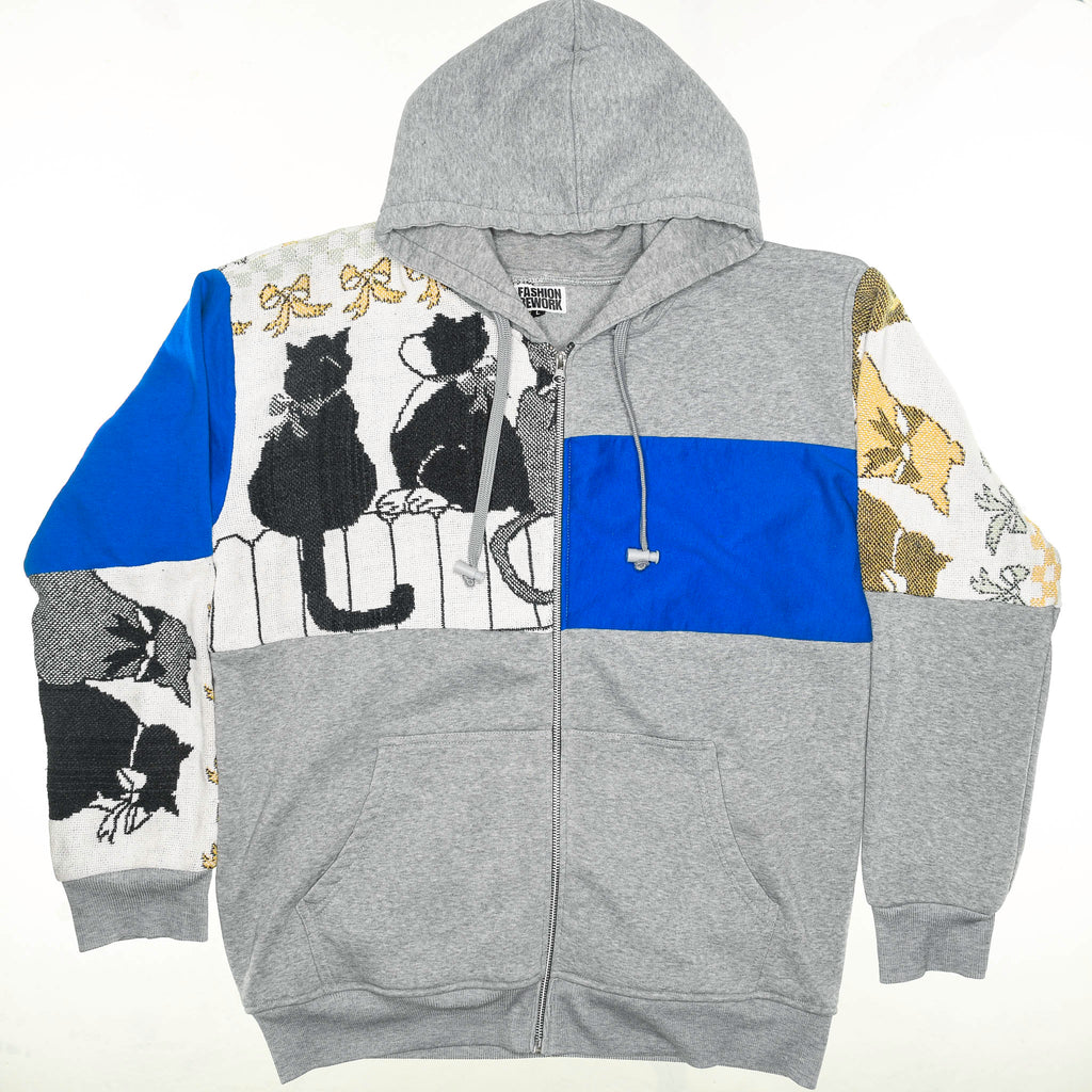 Cats on a Fence Tapestry Patchwork Zip Up Hoodie