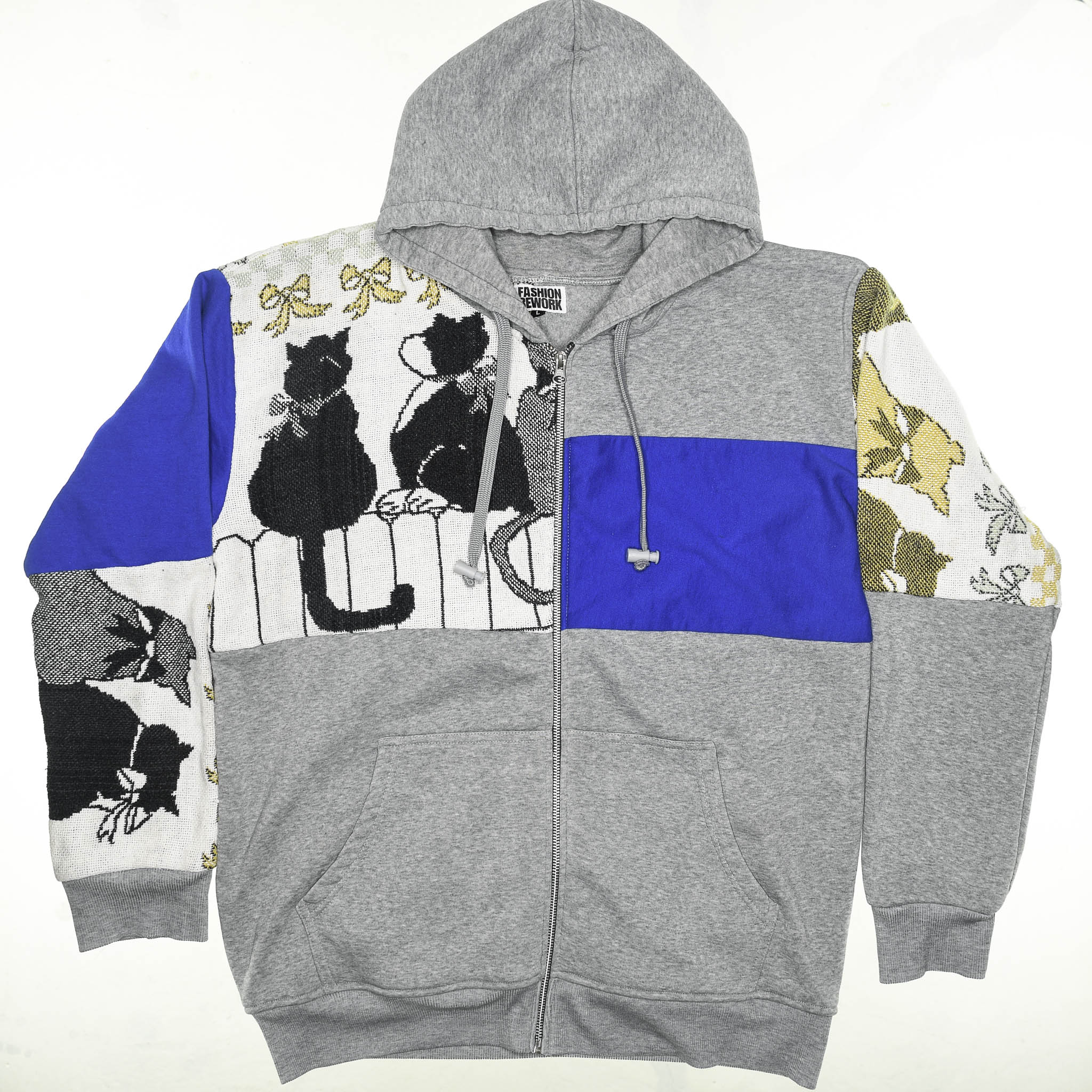 Cats on a Fence Tapestry Patchwork Zip Up Hoodie