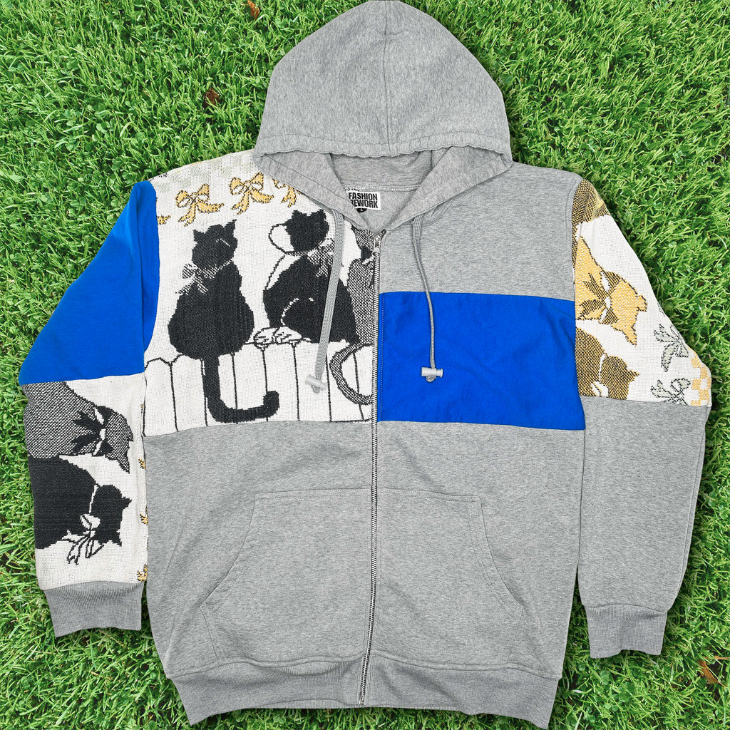 Cats on a Fence Tapestry Patchwork Zip Up Hoodie