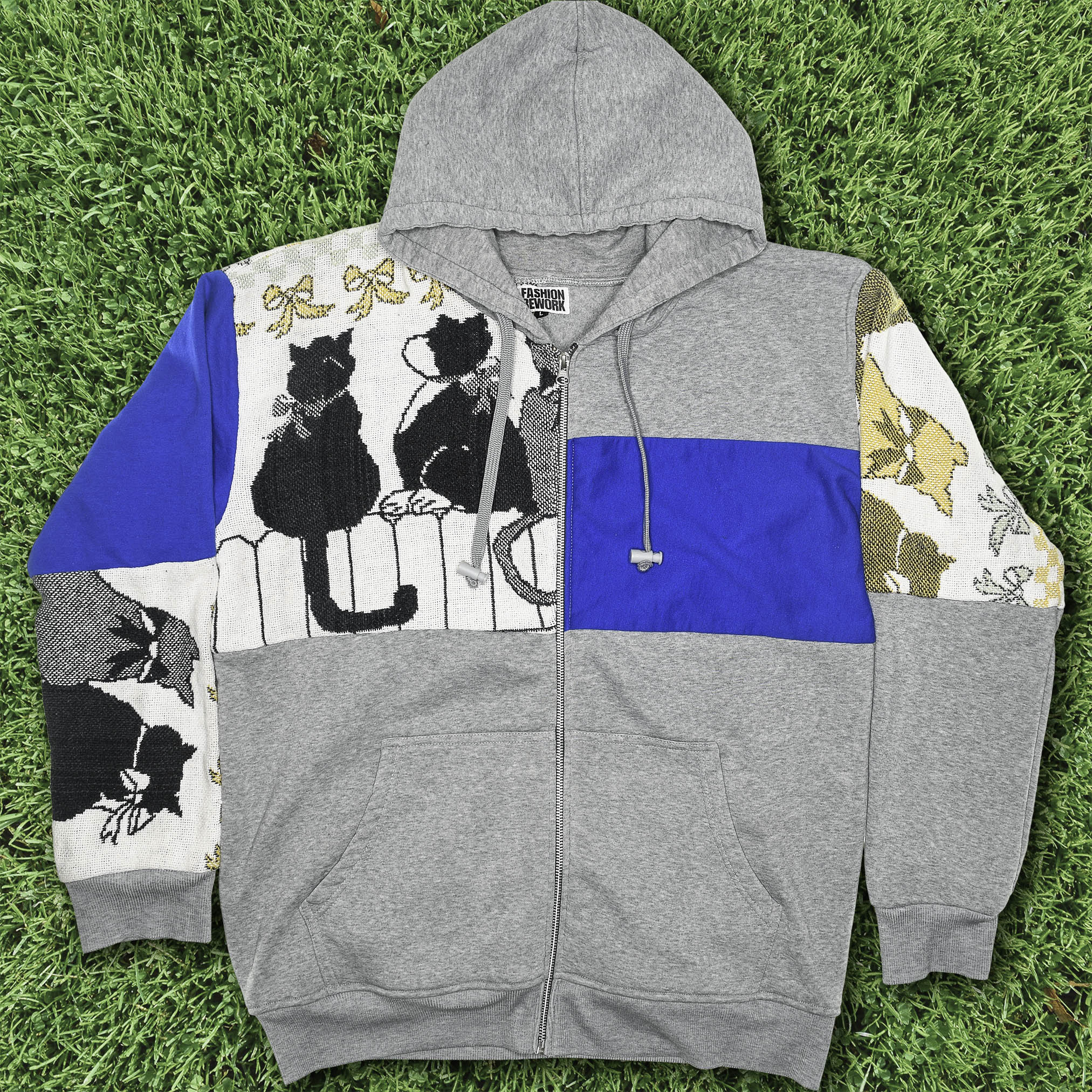 Cats on a Fence Tapestry Patchwork Zip Up Hoodie