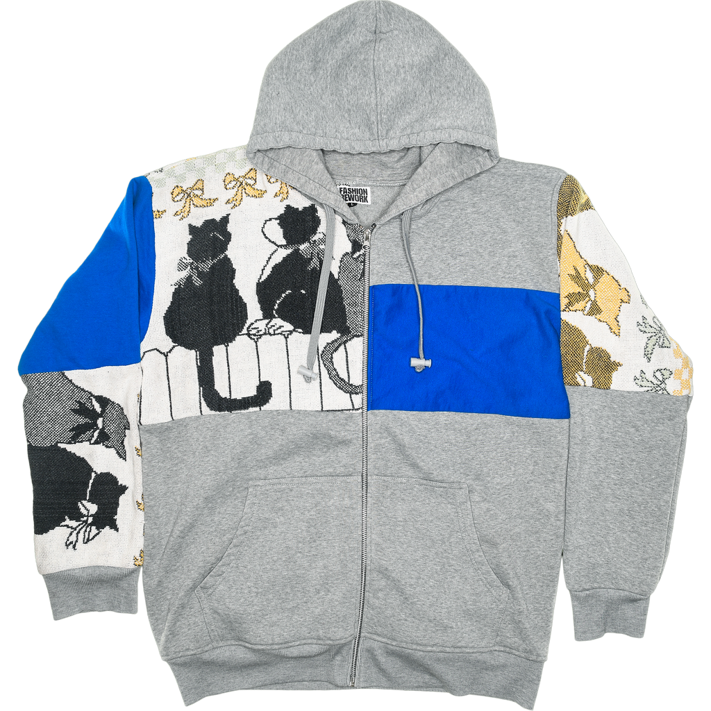 Cats on a Fence Tapestry Patchwork Zip Up Hoodie