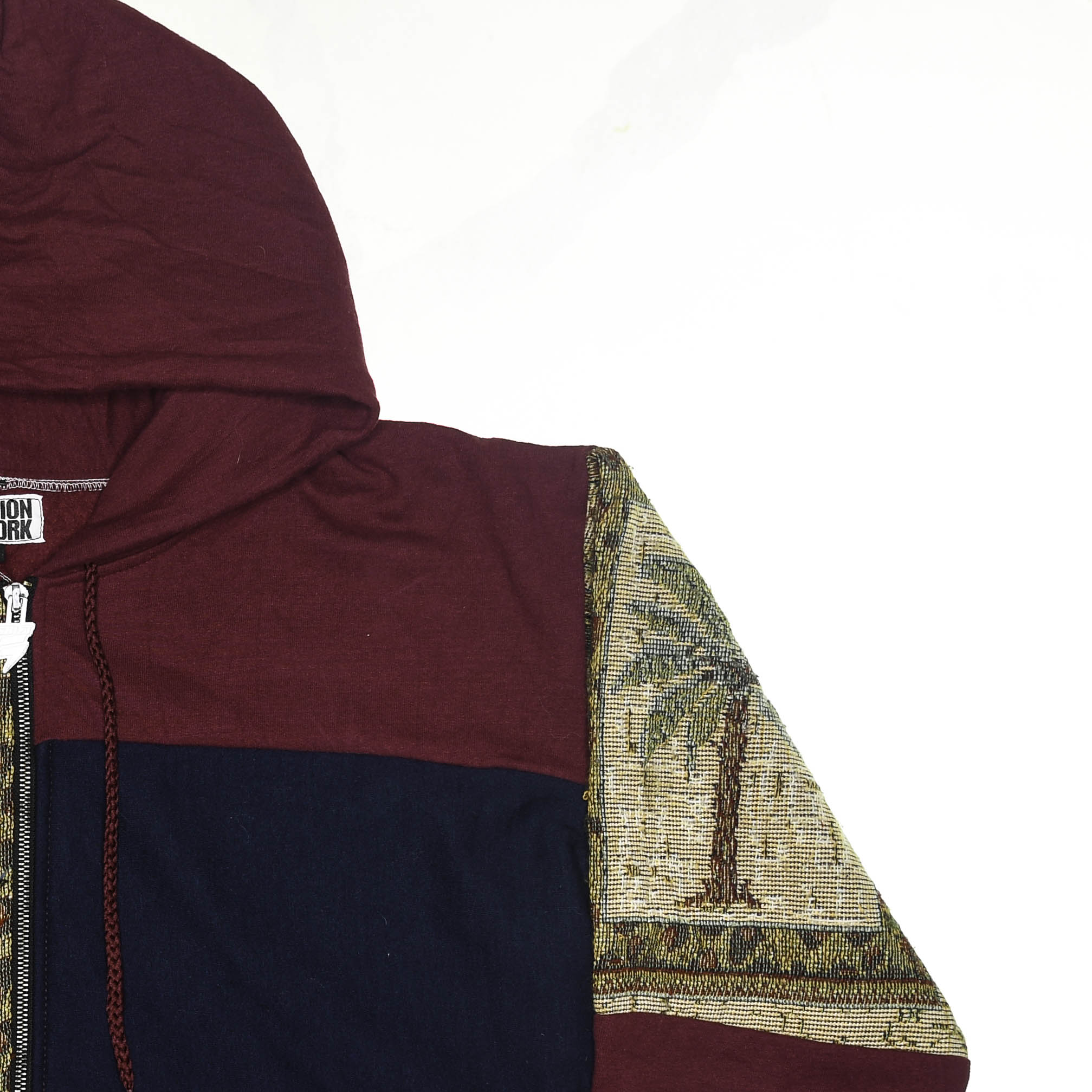 Vintage Palm Tree Patchwork Tapestry Zip Up Hoodie