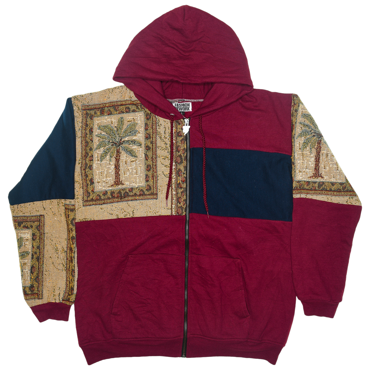 Vintage Palm Tree Patchwork Tapestry Zip Up Hoodie