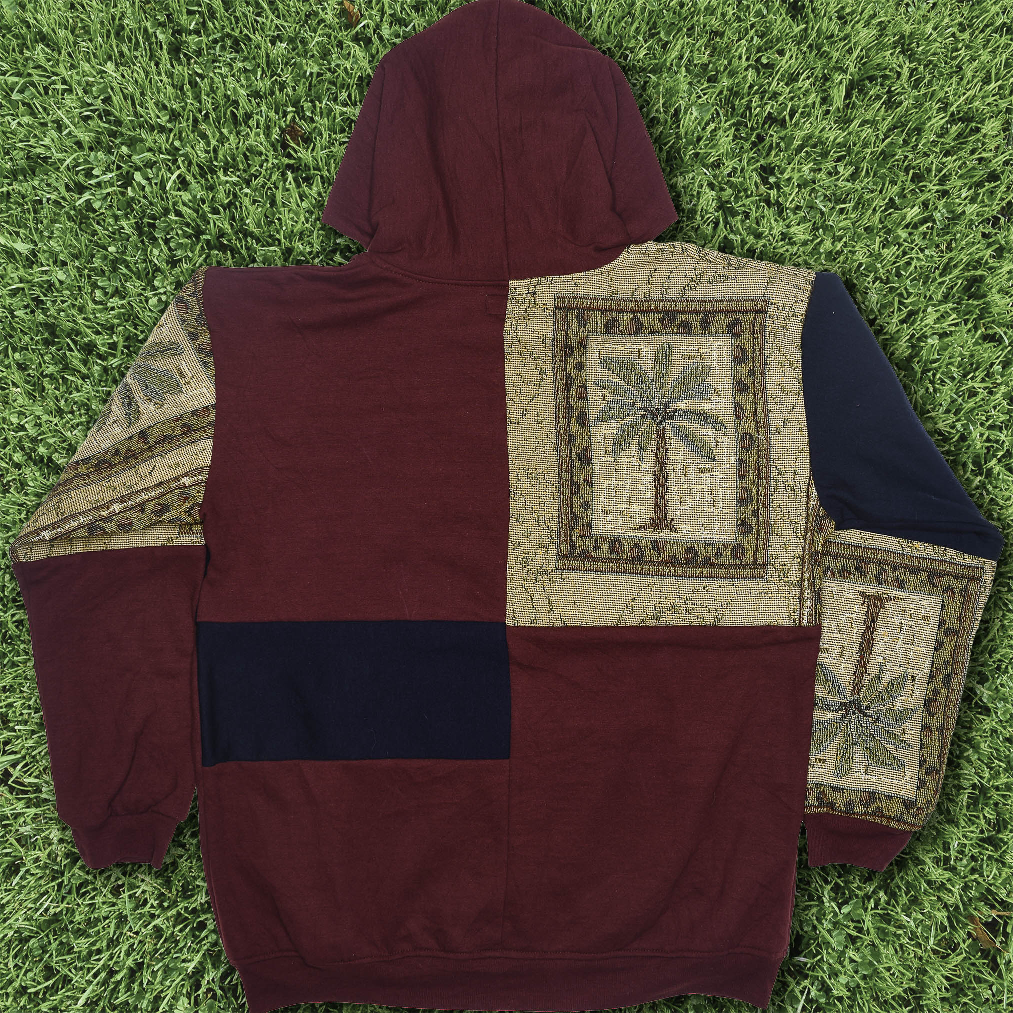 Vintage Palm Tree Patchwork Tapestry Zip Up Hoodie