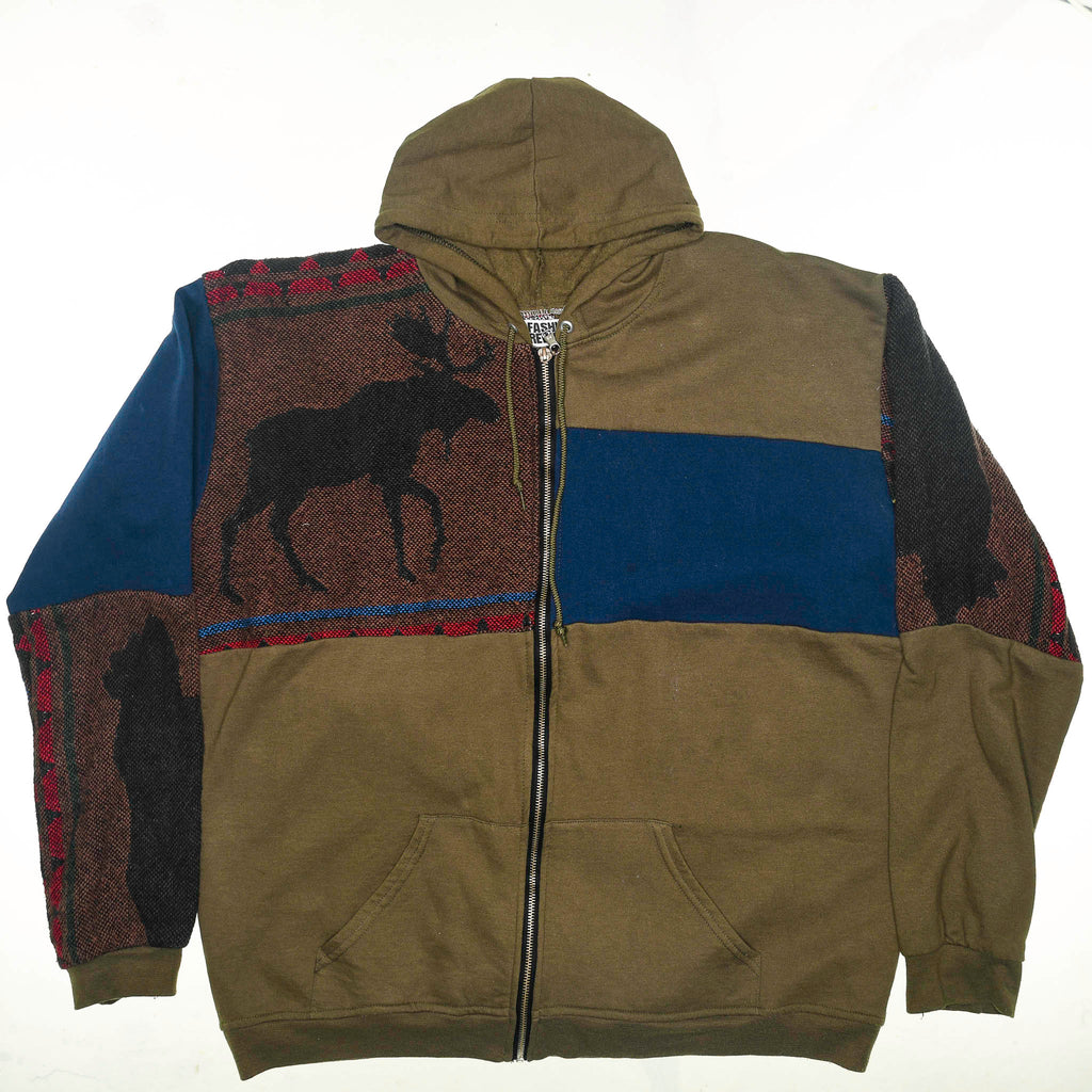 Forest Wildlife Patchwork Tapestry Zip Up Hoodie