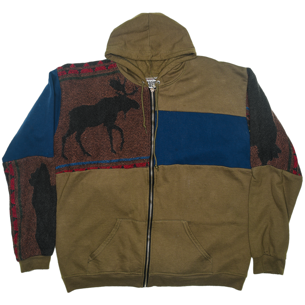Forest Wildlife Patchwork Tapestry Zip Up Hoodie
