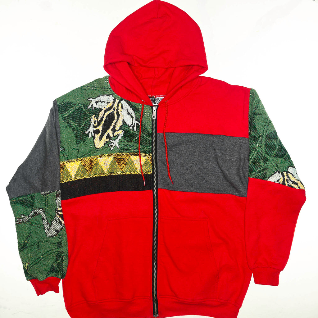 Tree Frog Patchwork Tapestry Zip Up Hoodie